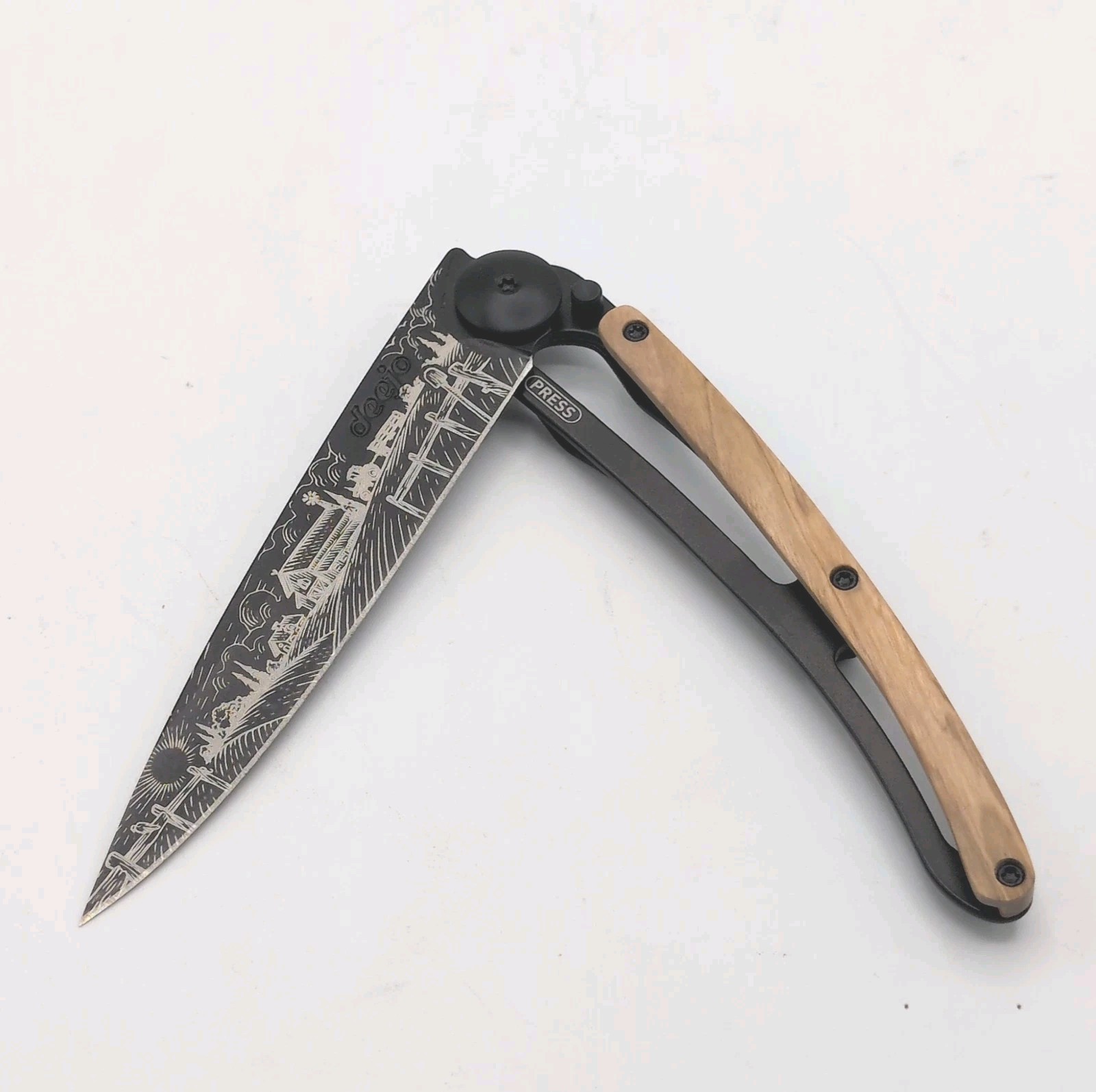 Deejo Knife Wood Handle [Olive Tree] \'Farmer\' 37G Ultra Light 3.75\