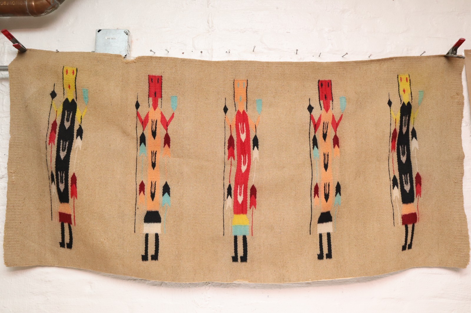 ATQ Large Navajo Rug Native American Indian Yei Pictorial Weaving 58x28 Textile