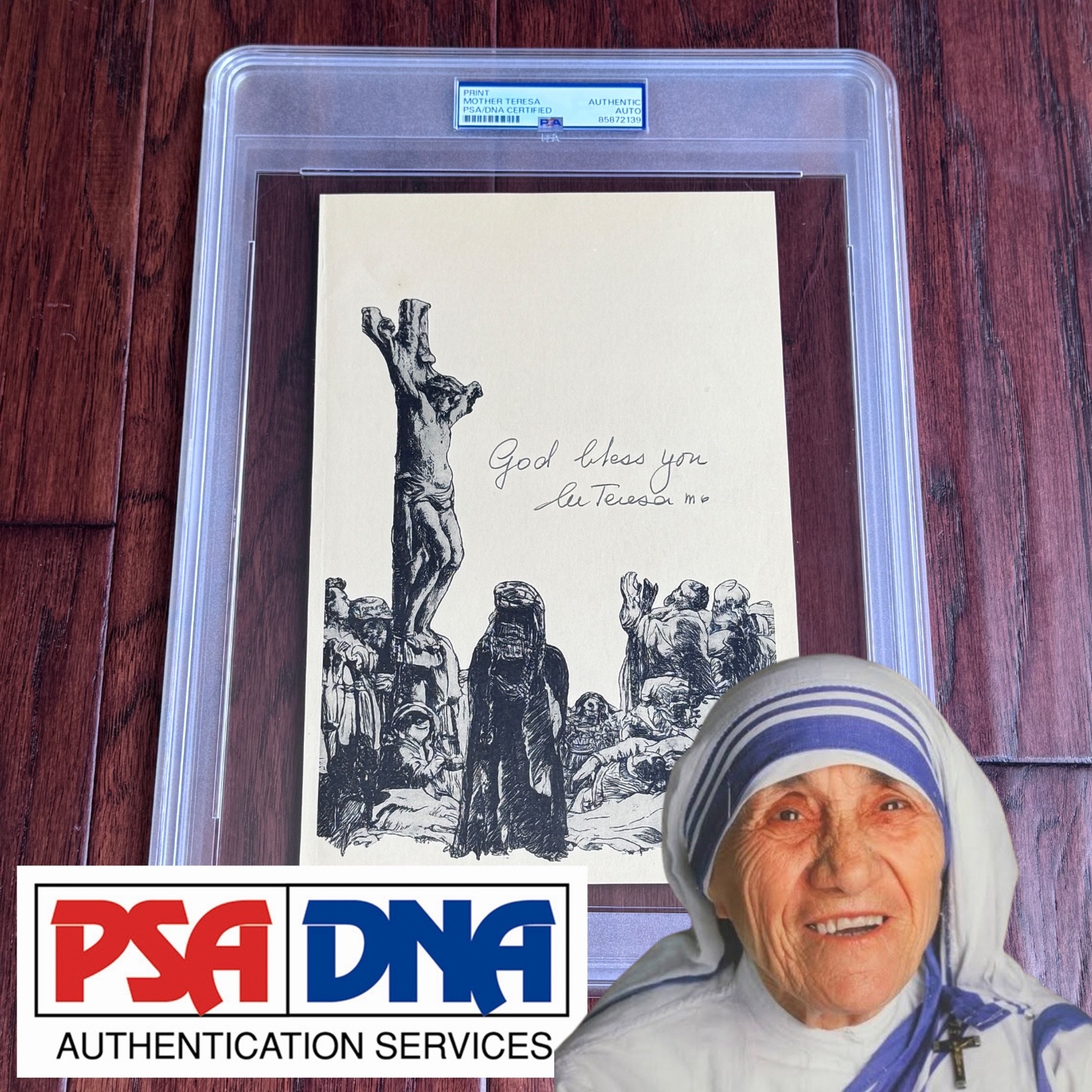 MOTHER TERESA Autograph CHRIST CROSS Souvenir Print SIGNED * Catholic SAINT PSA