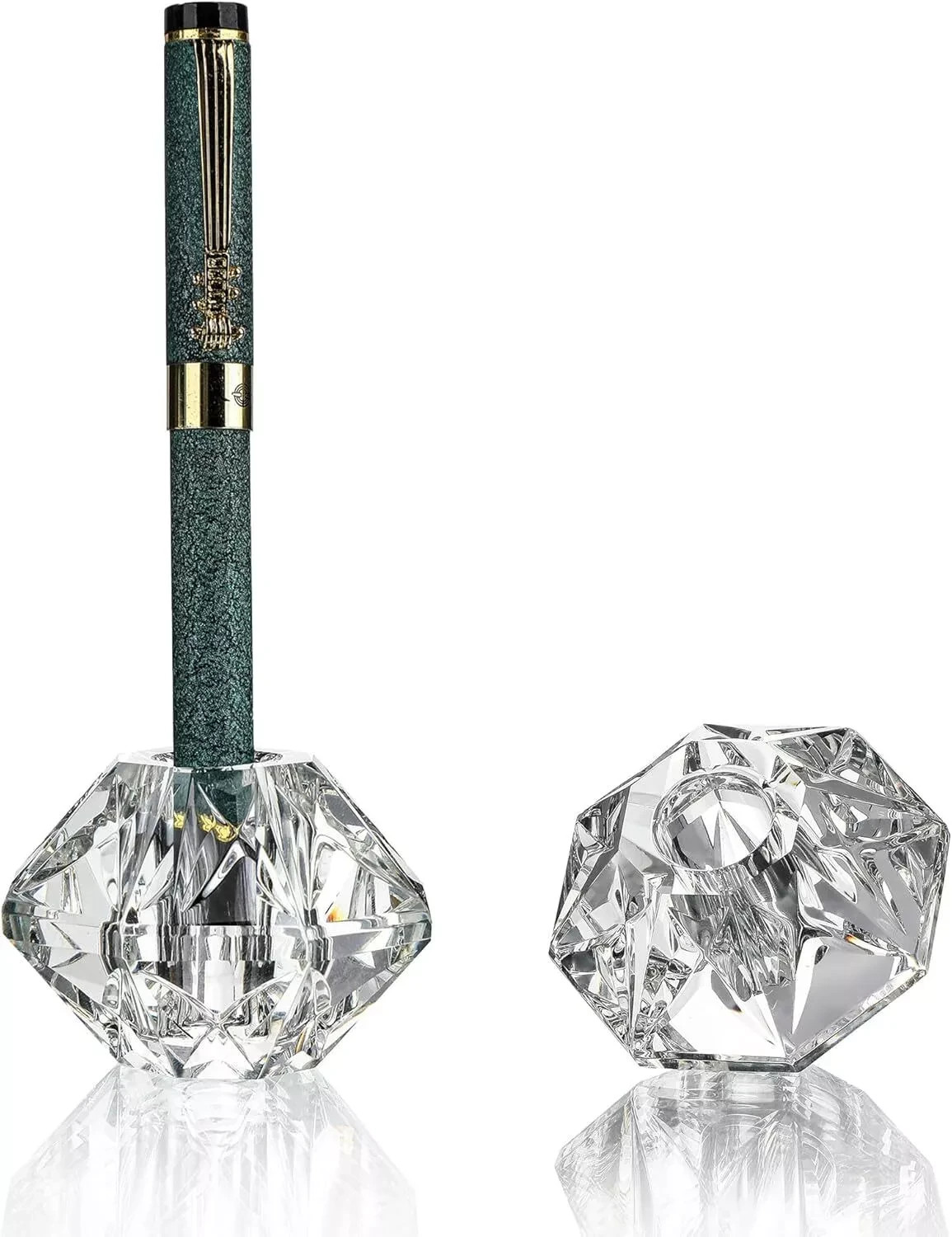 QFkris 2-Packs Crystal Fountain Pen Stand Glass Feather Pen Holder Crystal Pen &