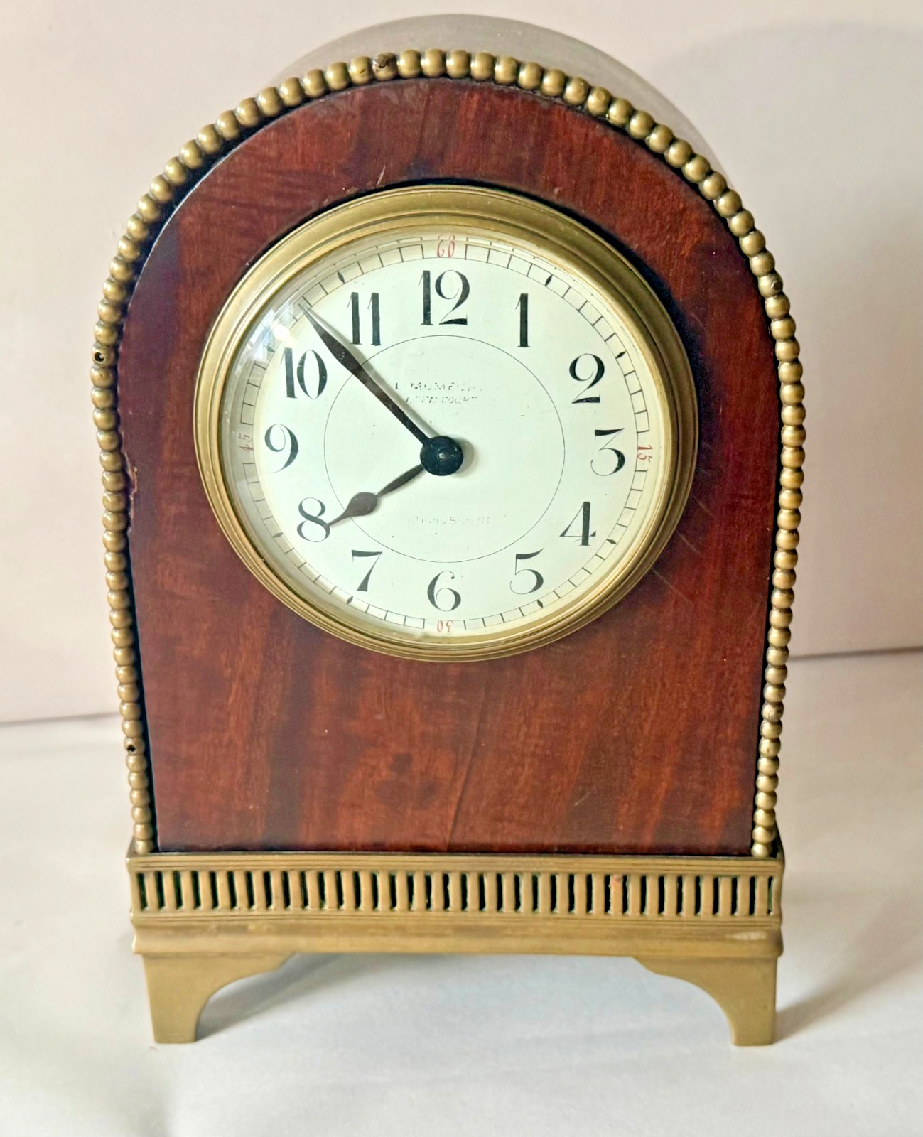 Antique English Lancet Mantel Clock L Mumford London Mahogany Brass Beaded 8 Day