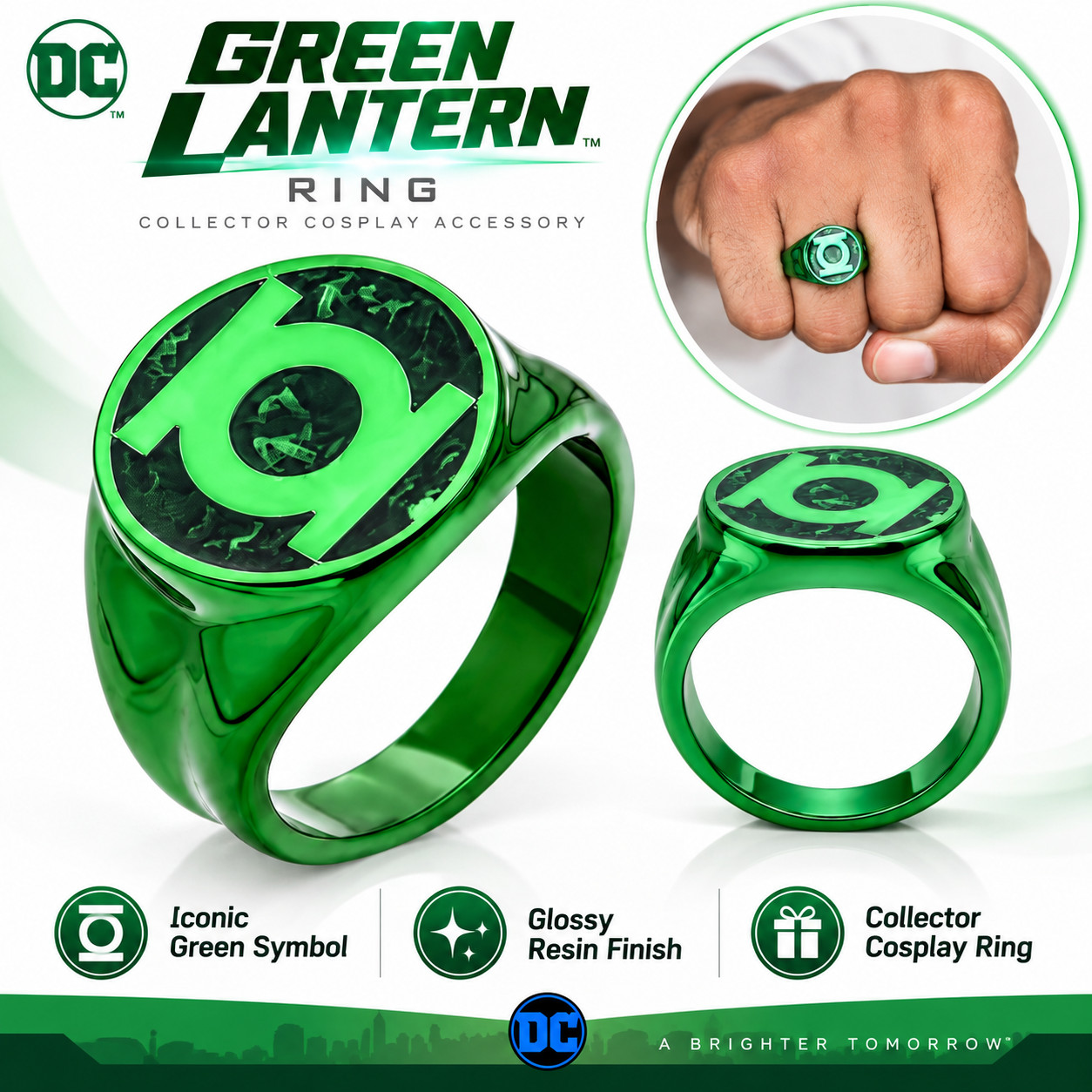 Green Lantern Inspired Ring Cosplay Costume Accessory Collector Gift Jewelry Green Lantern Inspired Ring Cosplay Costume Accessory Collector Gift Jewelry