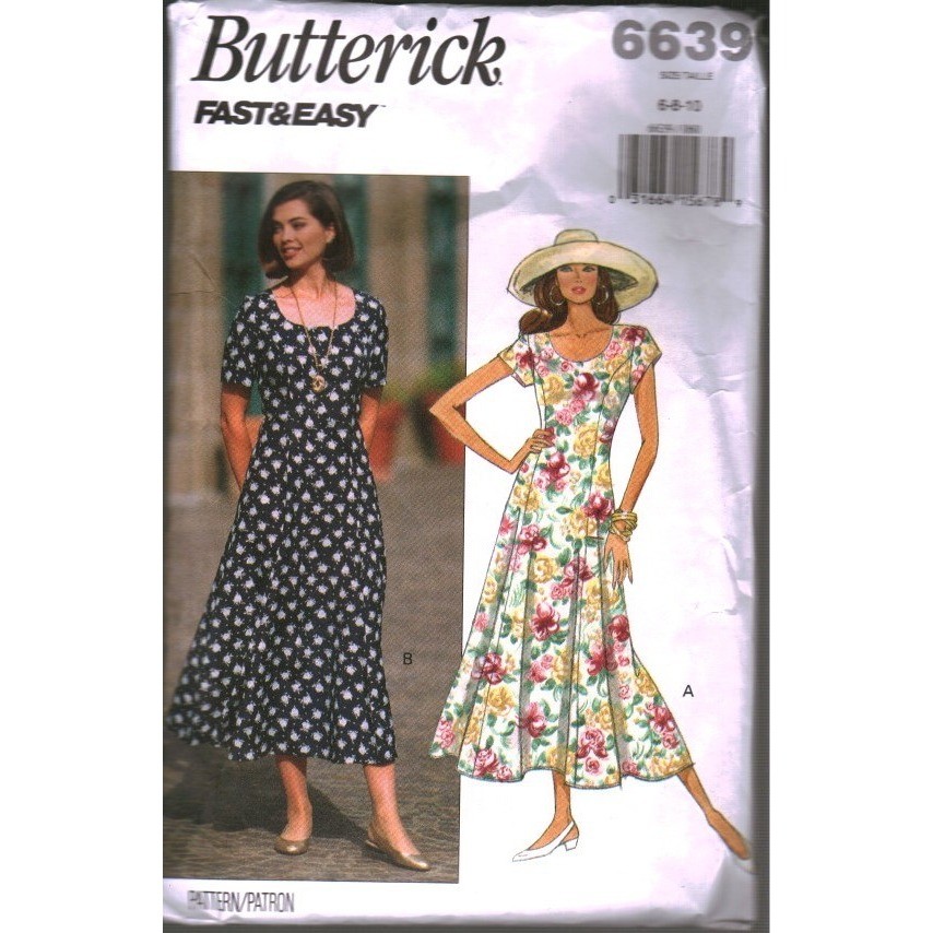 Butterick 6639 Sewing Pattern Misses Flared Dress Princess Seams Size 6 8 10