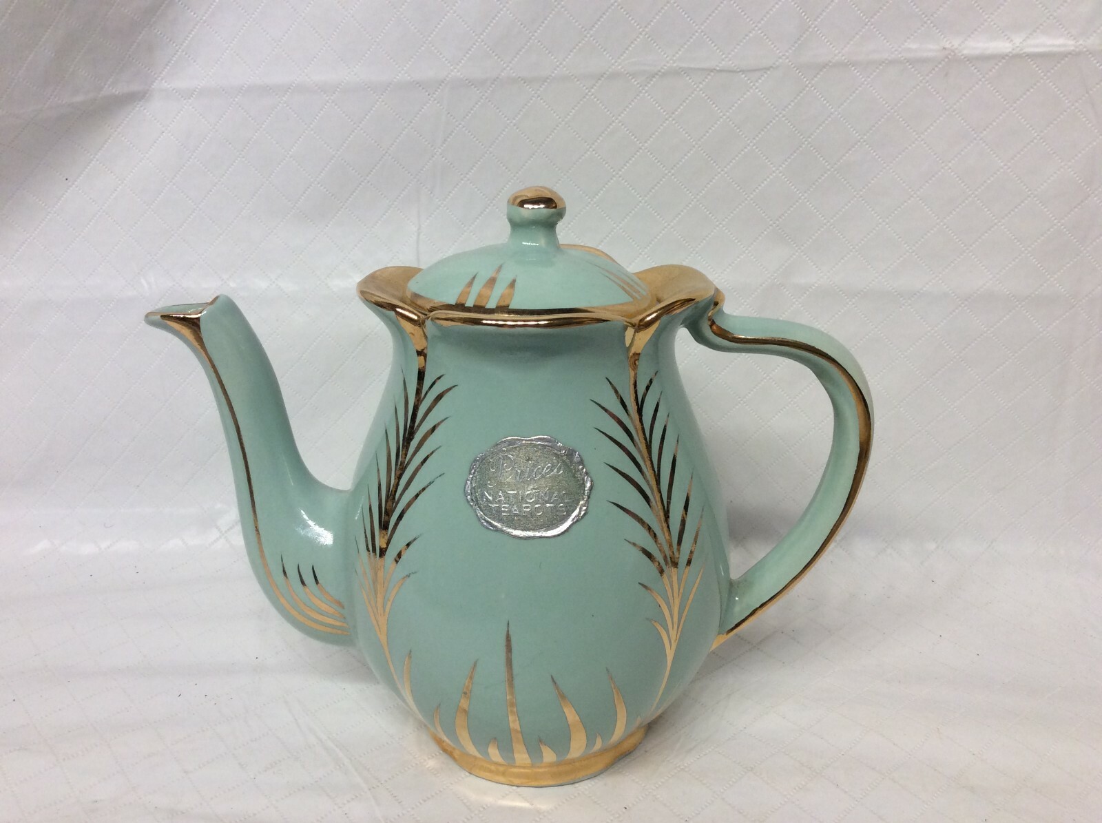 Vintage Price Bros. England Teapot, Pale Egg Blue & Gold