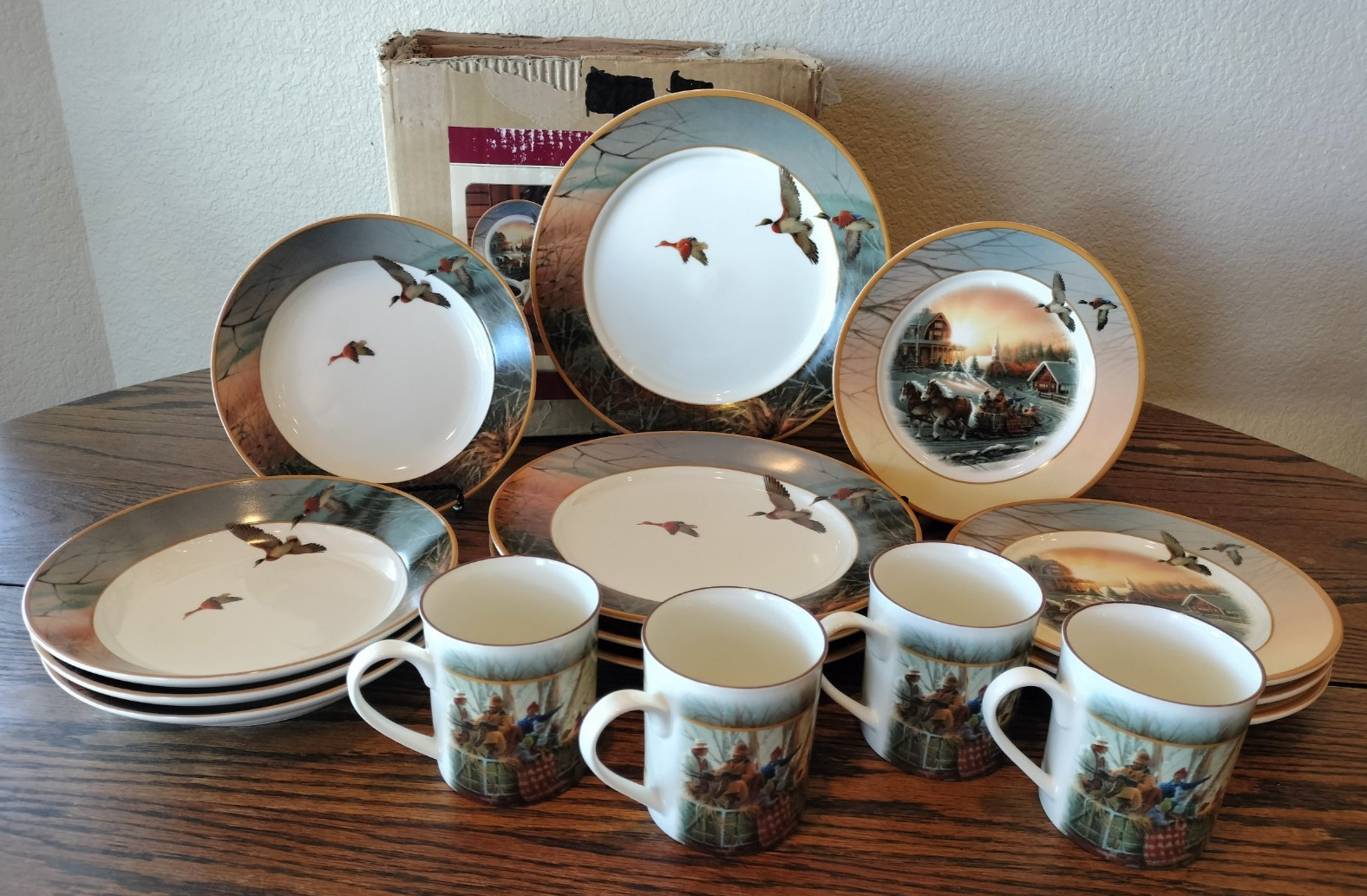 Terry Redlin 2006 Pleasures Of Winter Wild Wings 16 Piece Dinnerware Dish Set