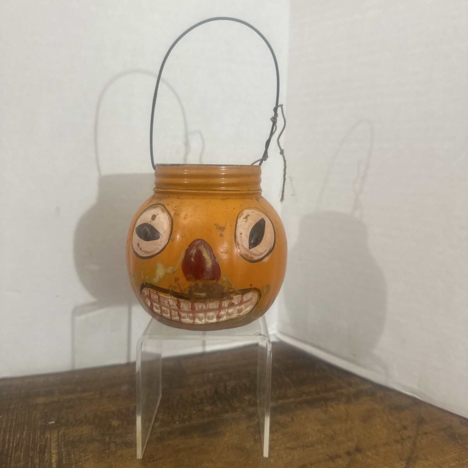 Antique Halloween 1920s Glass Jack o' Lantern JOL Candy Container 