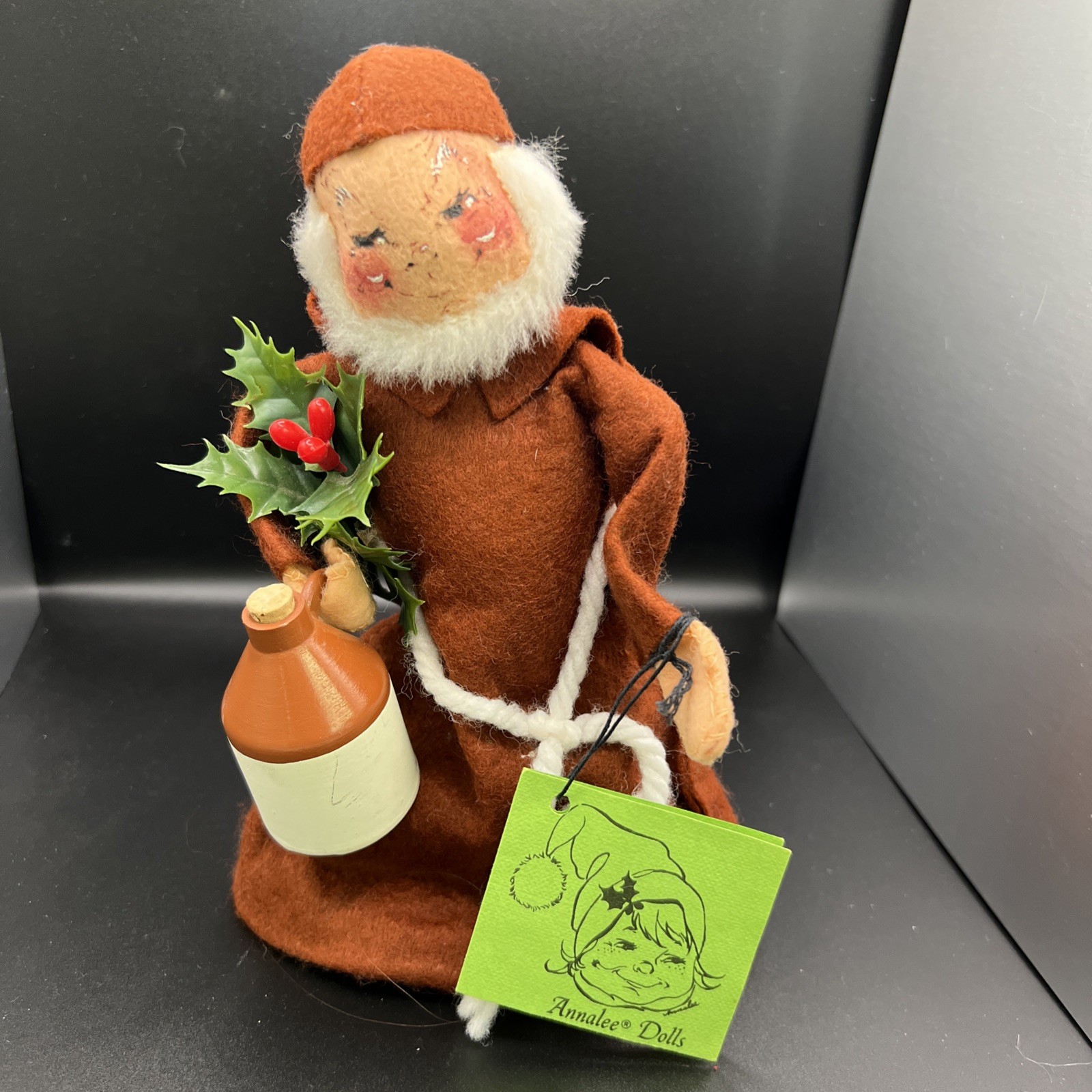 Vintage 1969 Annalee Mobilitee Monk Friar with Jug, Holly & Bird 7”
