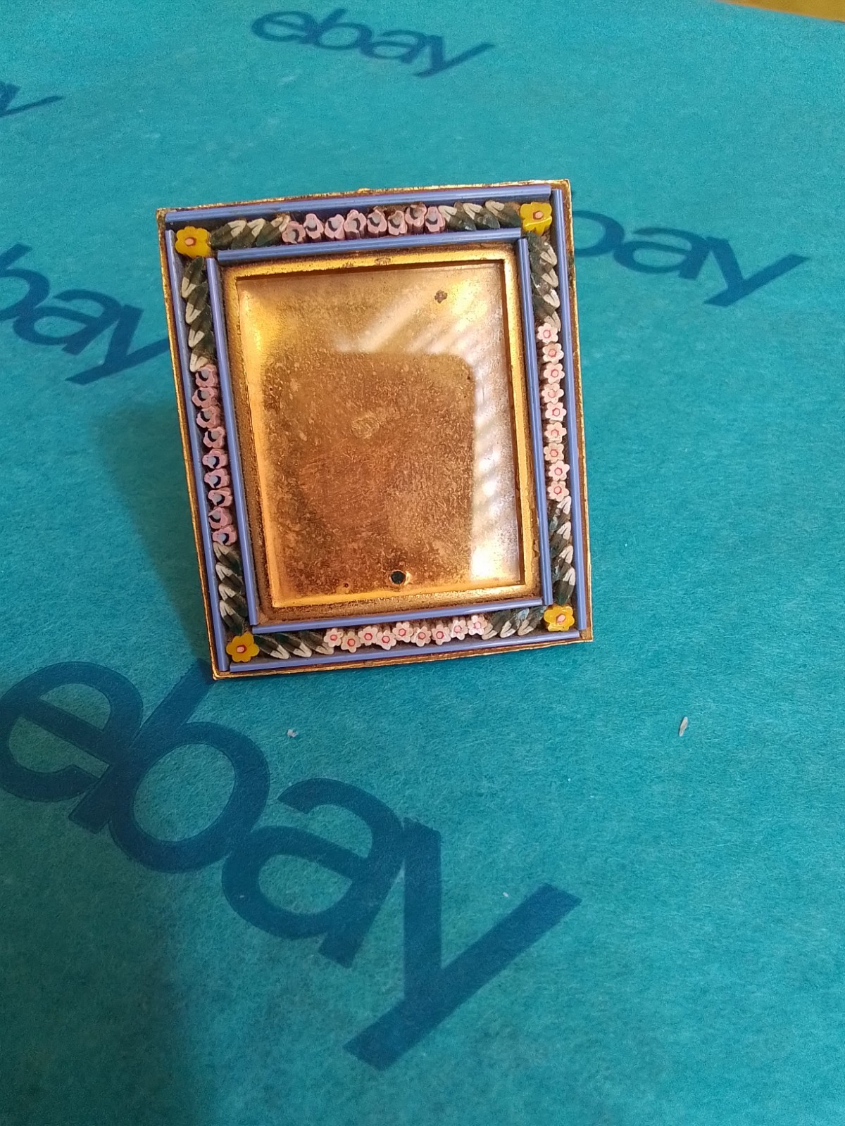 Vintage Micro Mosaic Glass Miniature Frame, Italy, Multicolor, Goldtone Metal Vintage Micro Mosaic Glass Miniature Frame, Italy, Multicolor, Goldtone Metal