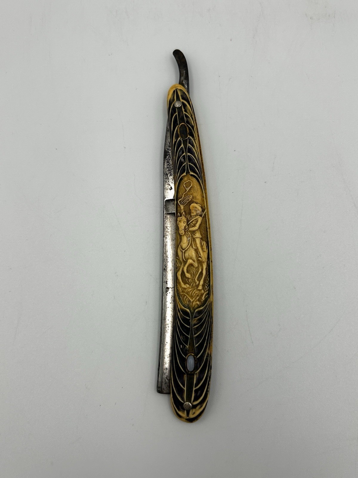 Antique Hibbard Spencer Bartlett Cowboy Straight Razor 1905 Figural Celluloid