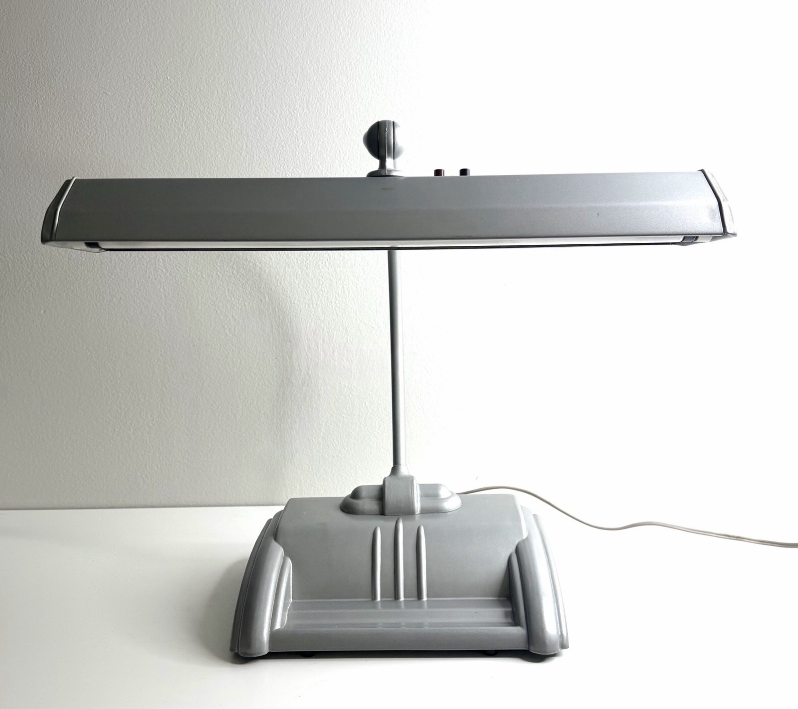 VTG Acme Light Art Deco Desk Lamp Silver Fluorescent Streamline Working