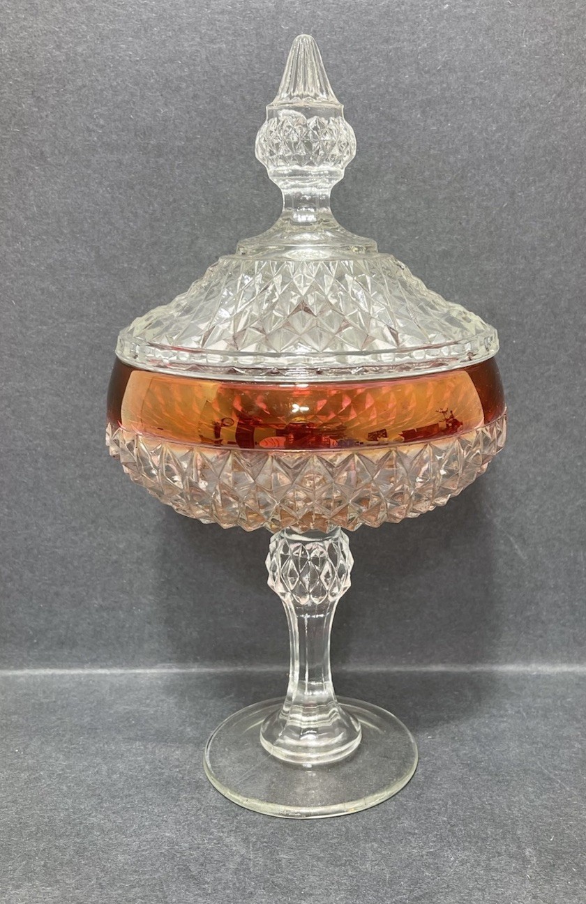 Vintage Indiana Glass Ruby Red Diamond Point Pedestal Covered Compote 