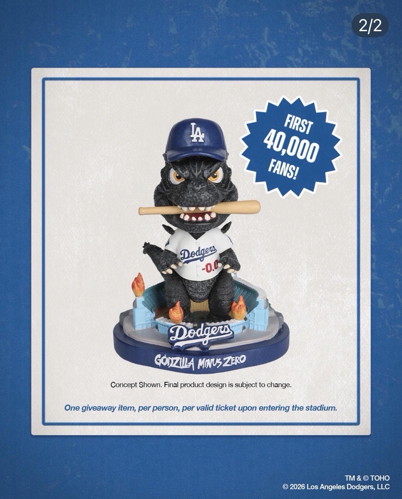 LA Dodgers Godzilla Minus Zero Bobblehead SGA 09/24/26 New In Box PRE ORDER LA Dodgers Godzilla Minus Zero Bobblehead SGA 09/24/26 New In Box PRE ORDER