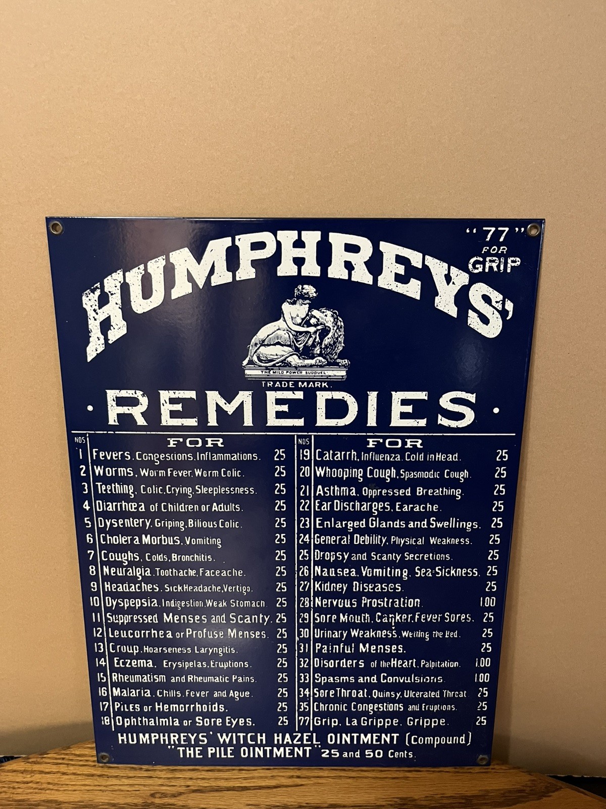 Vintage Humphreys’ Remedies Medicine Sign Used 16x12 Original- Great Condition