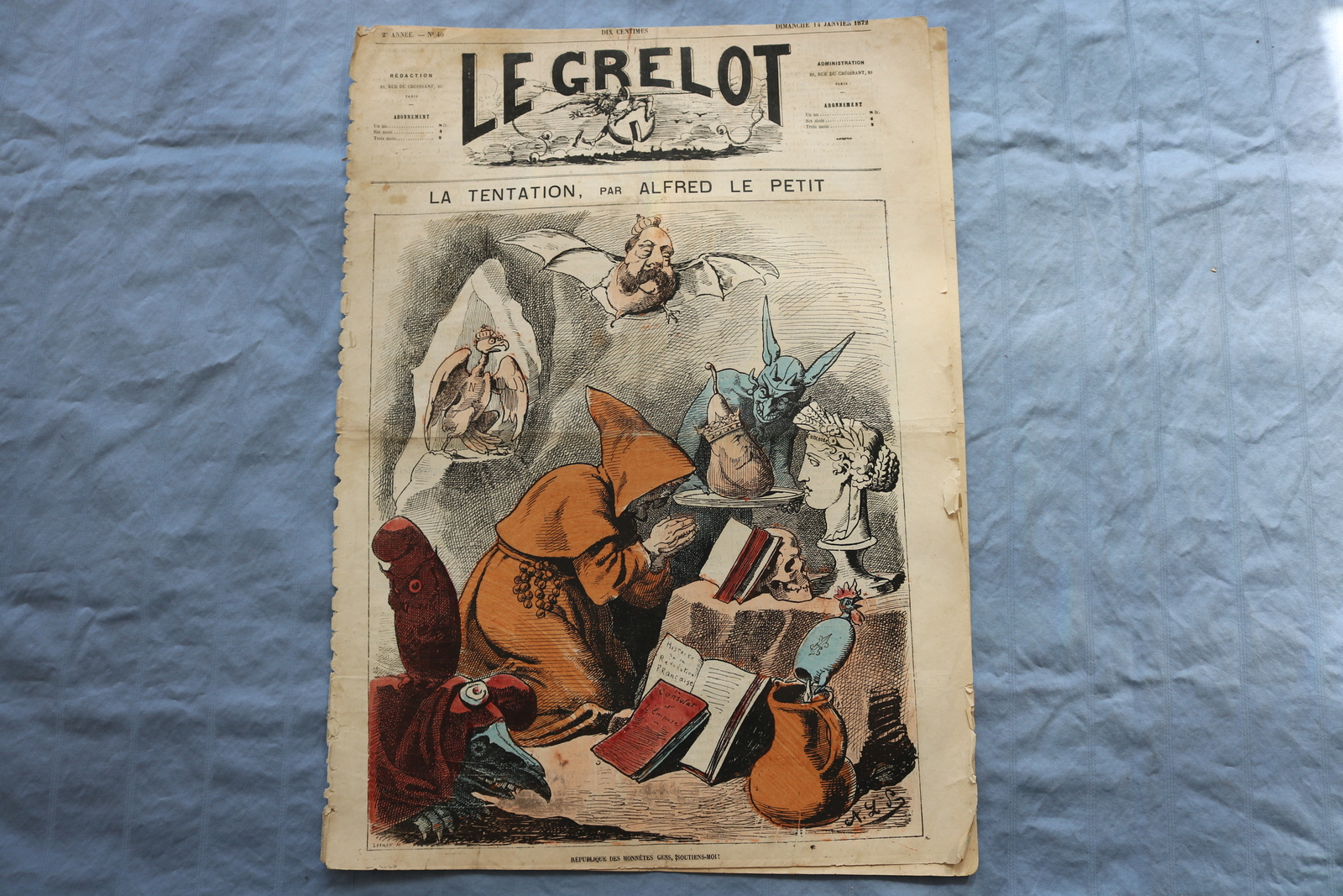 1872 JANUARY 14 LE GRELOT NEWSPAPER - LA TENTATION - FRENCH - NP 8574