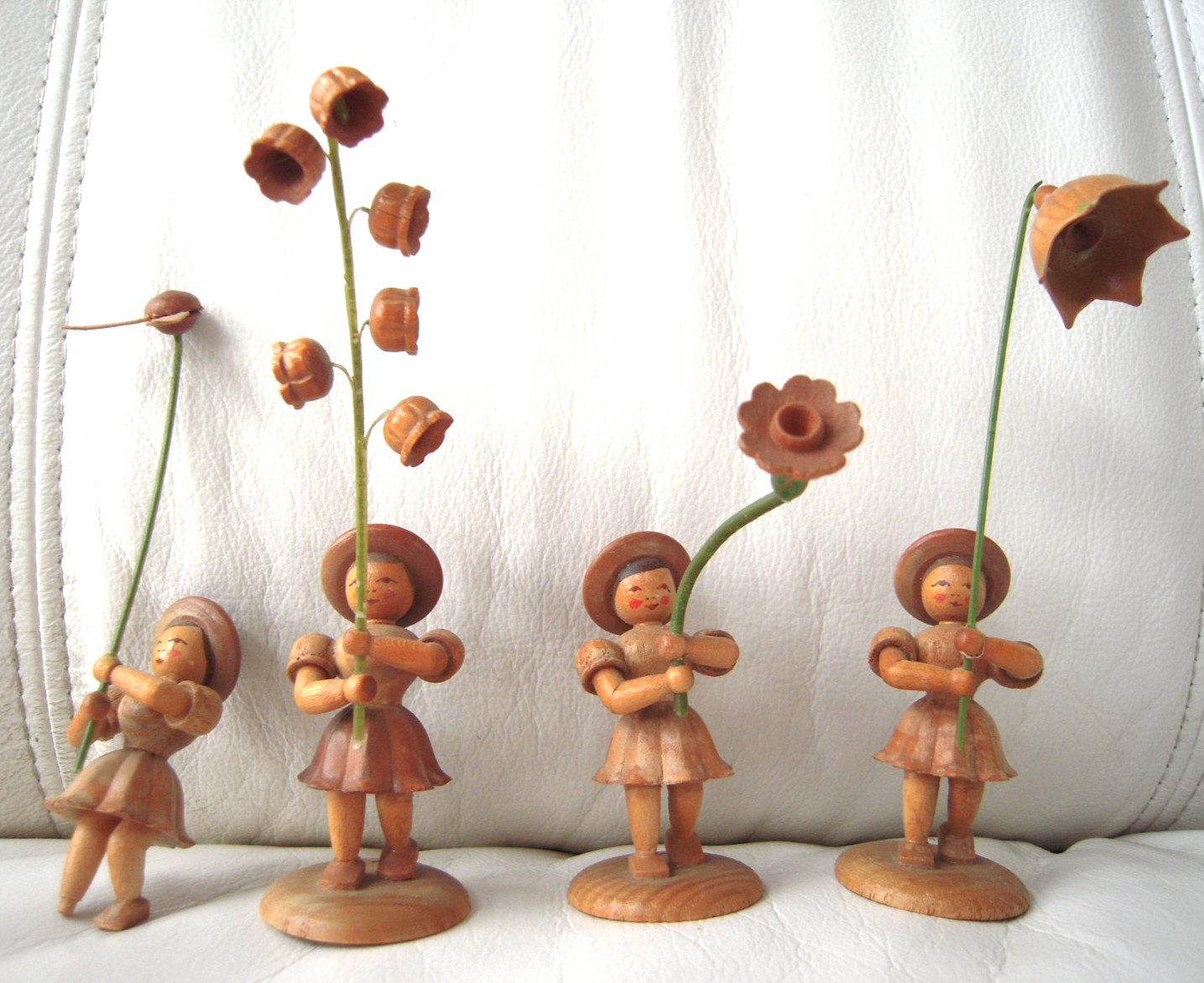 German Wooden Figurines Erzgebirge Flower Girls Figurines Set Of  4 MCM