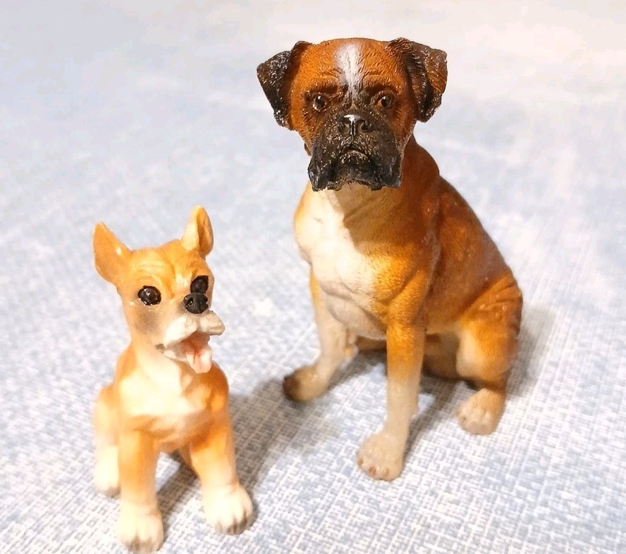 VTG Pair Boxer Dog Breed Figurine Set Ceramic Mother & Pup \