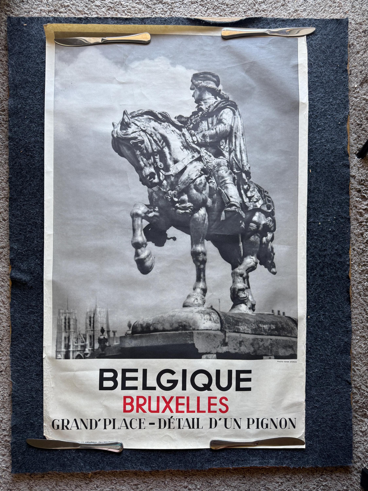 Original Vintage Brussels Belgium Travel Poster Grand Place City Tourism Advert