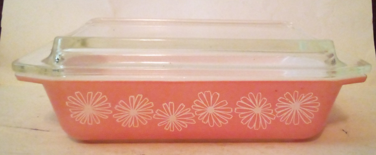 VTG PYREX PINK DAISY 2 QUART CASSEROLE DISH W/LID 575-B AG