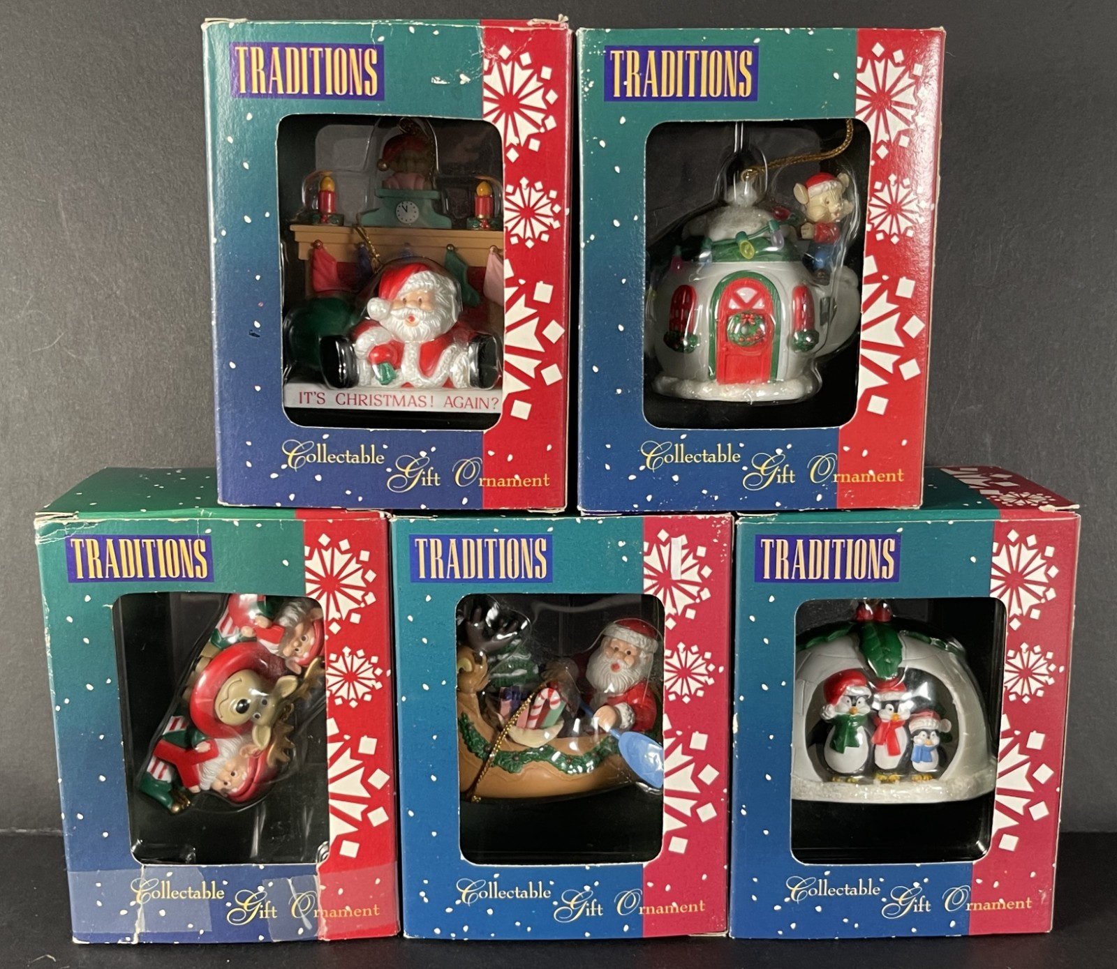 Lot of 5 Vintage Traditions Christmas Gift Ornaments Original Packaging 90s NEW