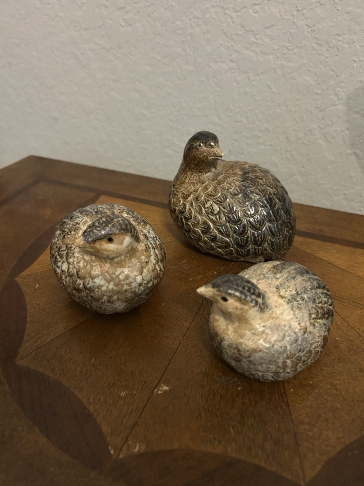 Set Of 3 Vntg Mid Century Ceramic Quail Figurines Momma & 2 Chicks Otagiri Japan