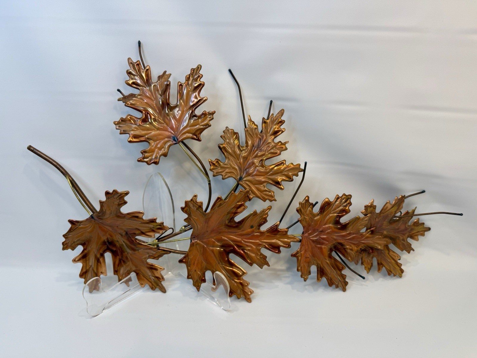 MCM Vintage Copper Metal and Brass Maple Leaf Spray Wall Hanging 21 x12