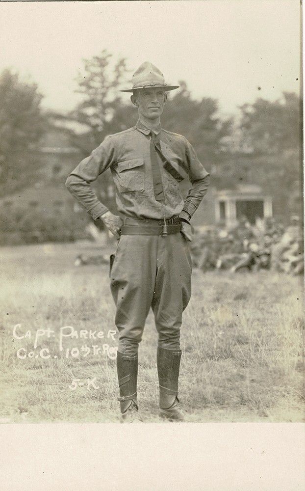 WWI RPPC, Capt Parker, Co C 10th Training Regt Campaign Hat & Leather Leggings