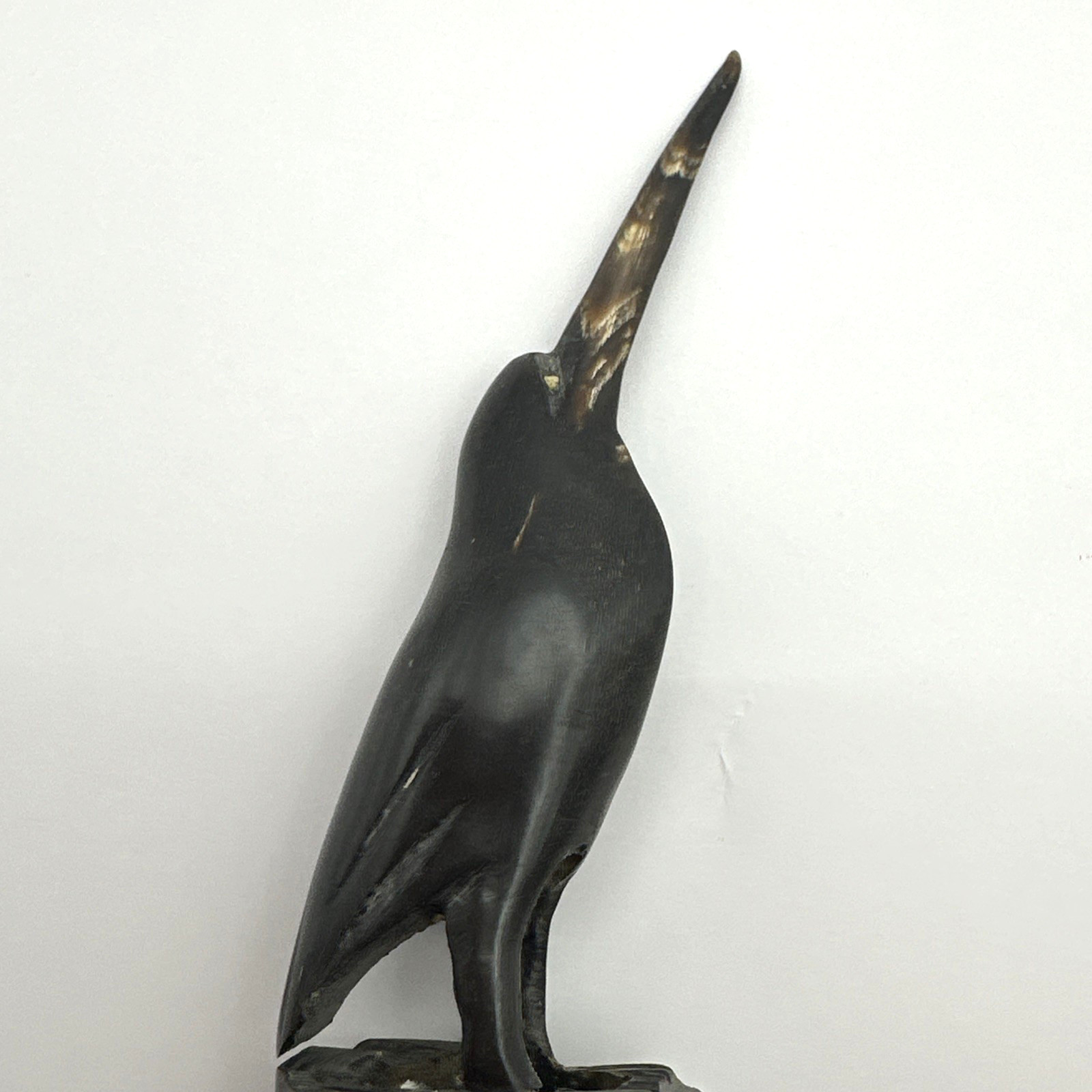 VTG Hand Carved Horn Bird with Long Beak Figurine Buffalo Horn Mid-Century Art