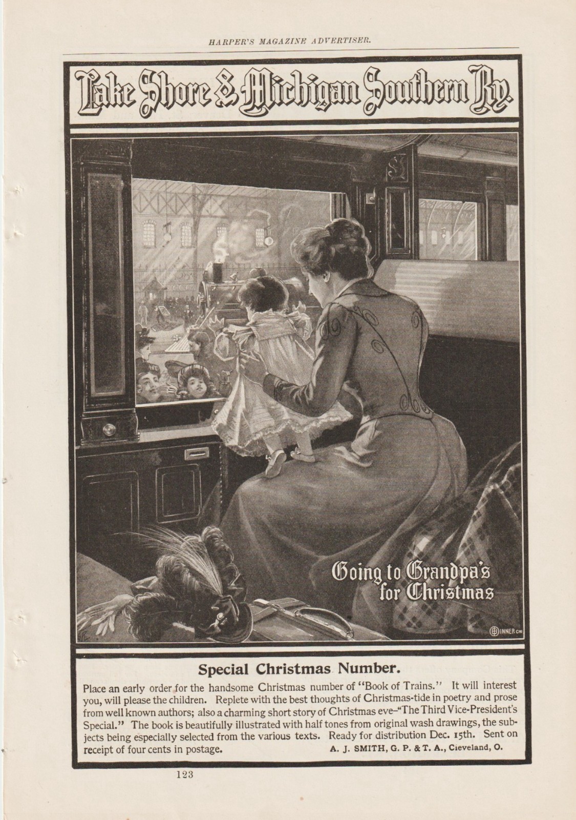1899 LAKE SHORE & MICHIGAN SOUTHERN RY. RR XMAS AD-GOING TO GRANDPAS