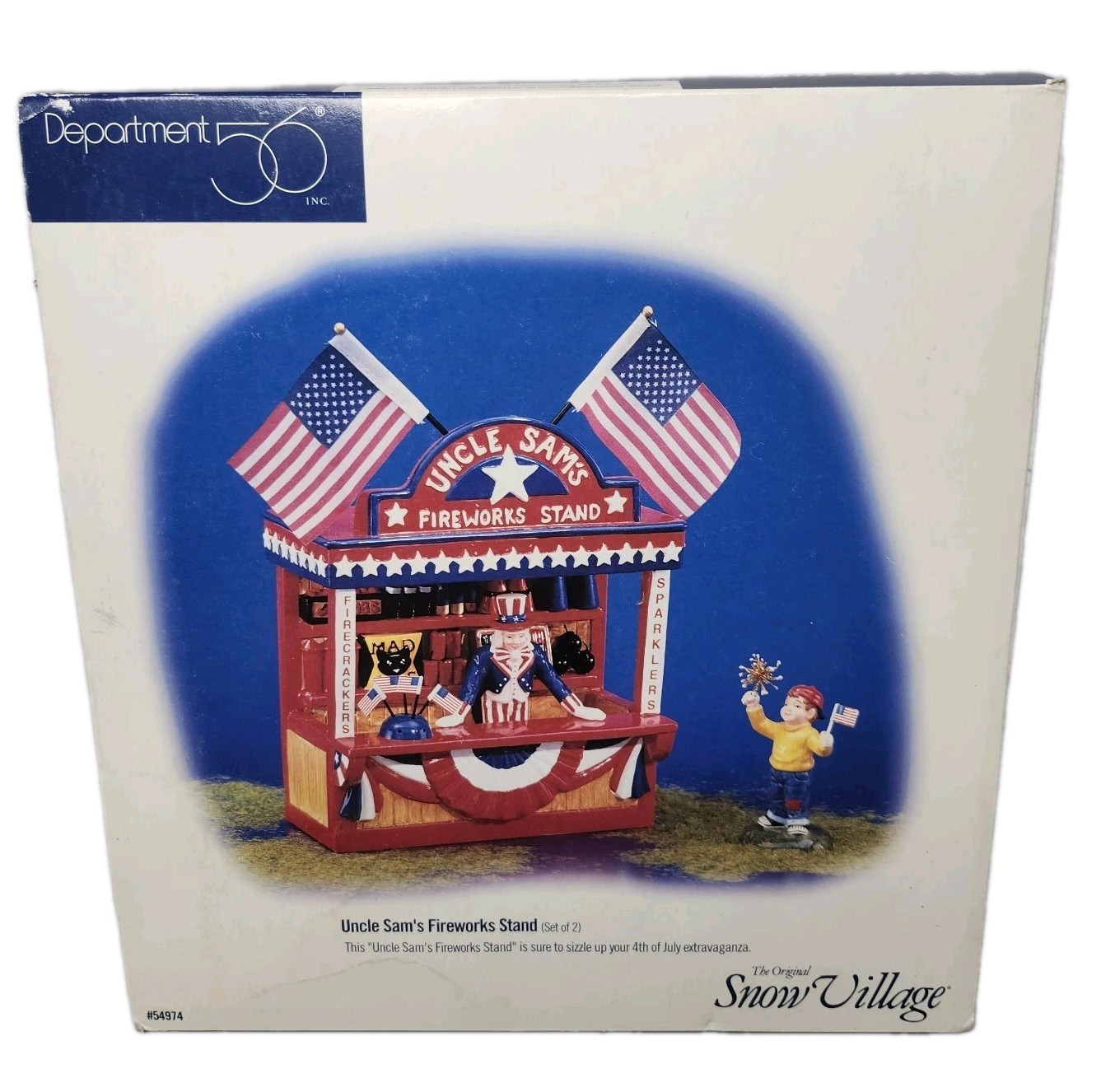 Dept 56 Snow Village Uncle Sam’s Fireworks Stand #54974 4th of July Patriotic