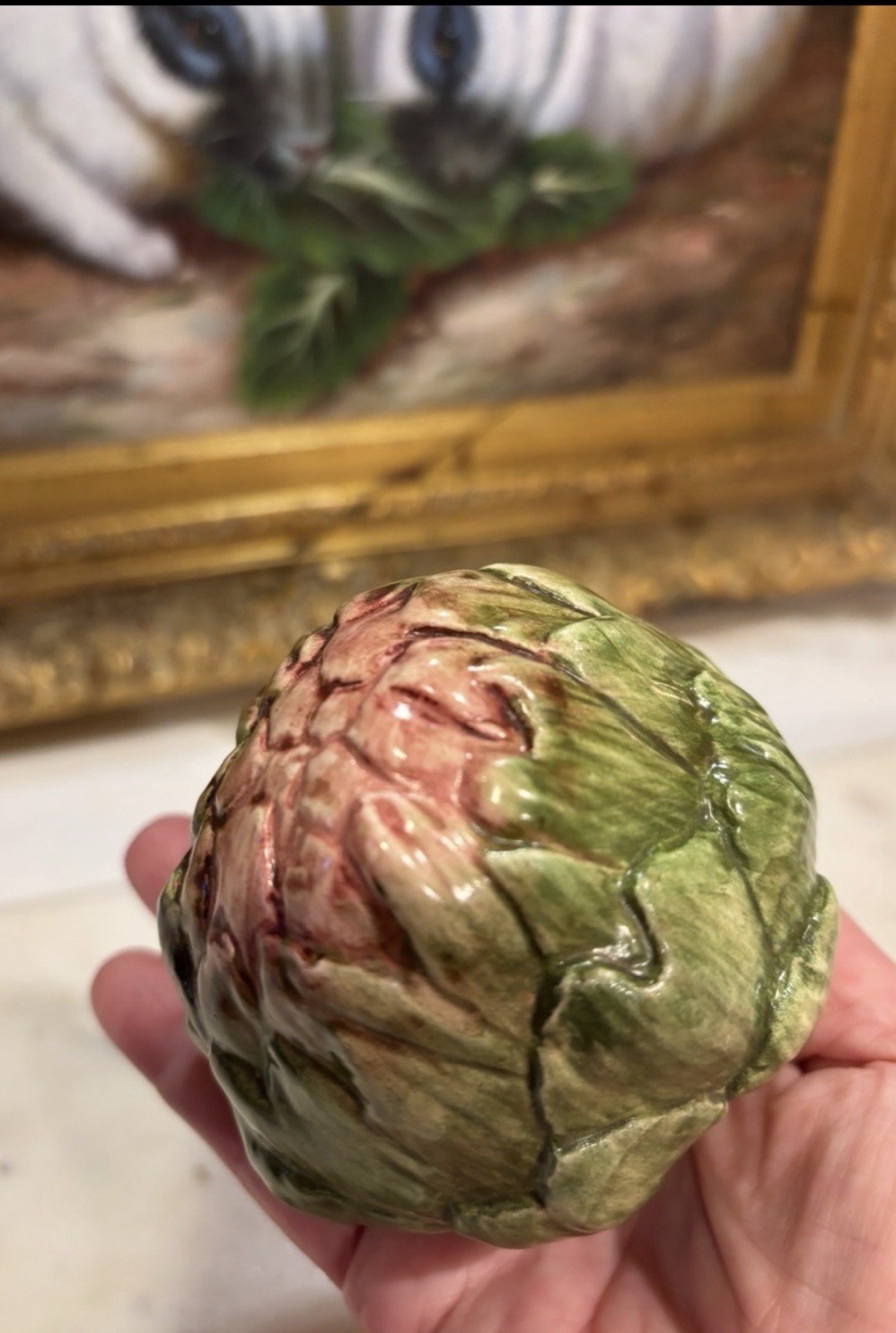 Majolica Glazed Hand Painted Ceramic ARTICHOKE MINT CONDITION Vintage