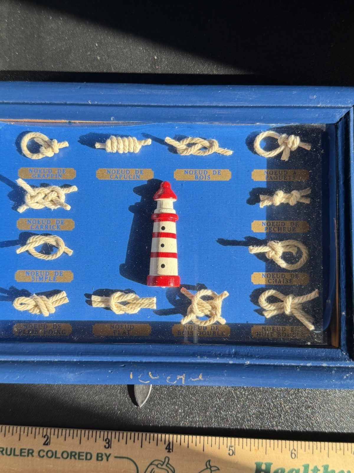 Vintage French NauticalLighthouse and Knots Shadow BoxDisplay