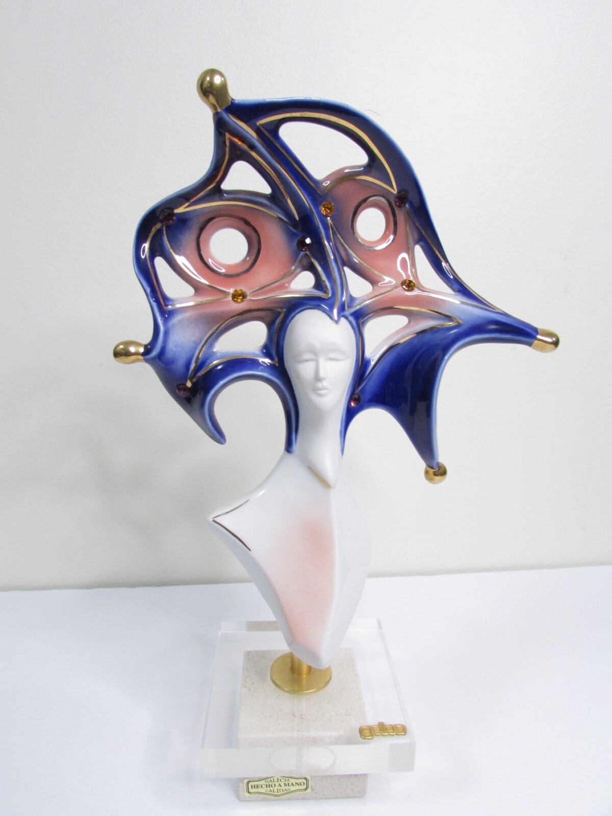 Vtge Galos Porcelain Sculptur  Gold Accents Handcrafted Abstrac Modern Art Rare 