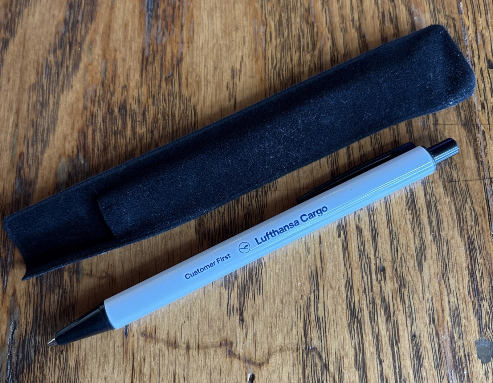 New Old Stock Lufthansa Cargo Airline Ball Point Pen In Felt Sleeve NOS