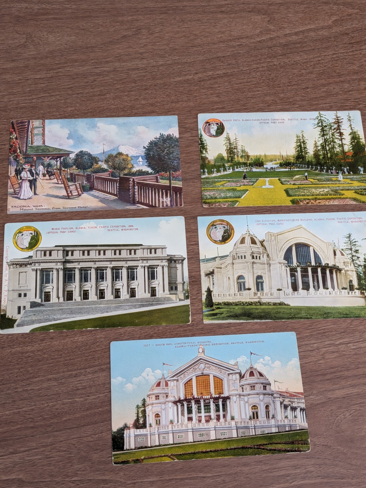 5 Antique WA Postcards 1909 AYPE Seattle World\'s Fair Tacoma Tuck