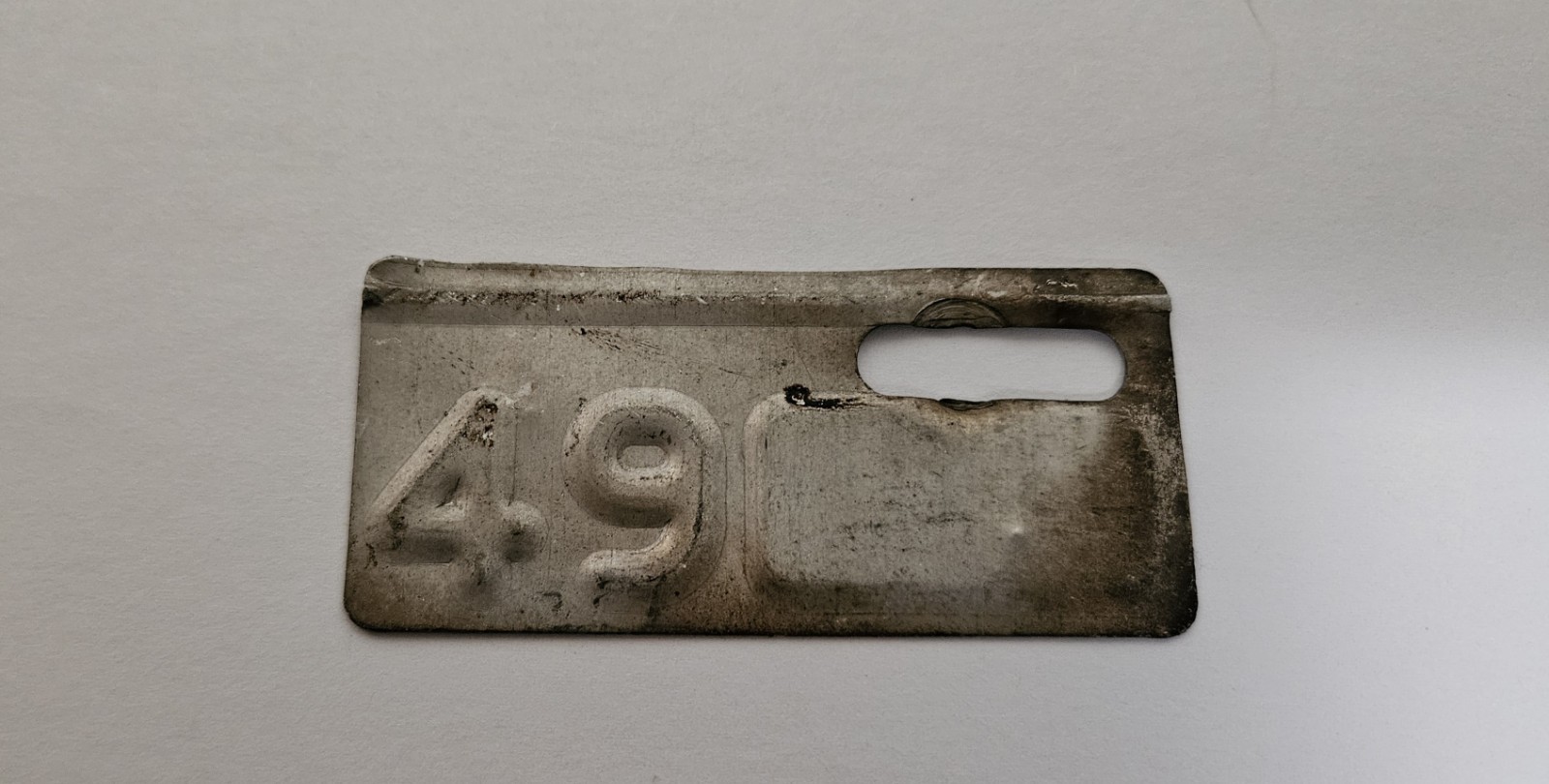 Vintage Unique 1949 License Plate Metal Tab Tag State Unknown 49