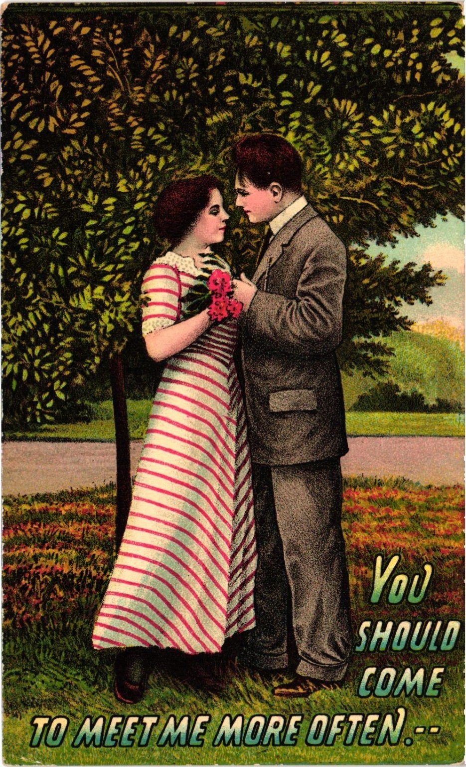 Vintage Romantic Couple Postcard - Early 1900s Sentimental Art Illustration