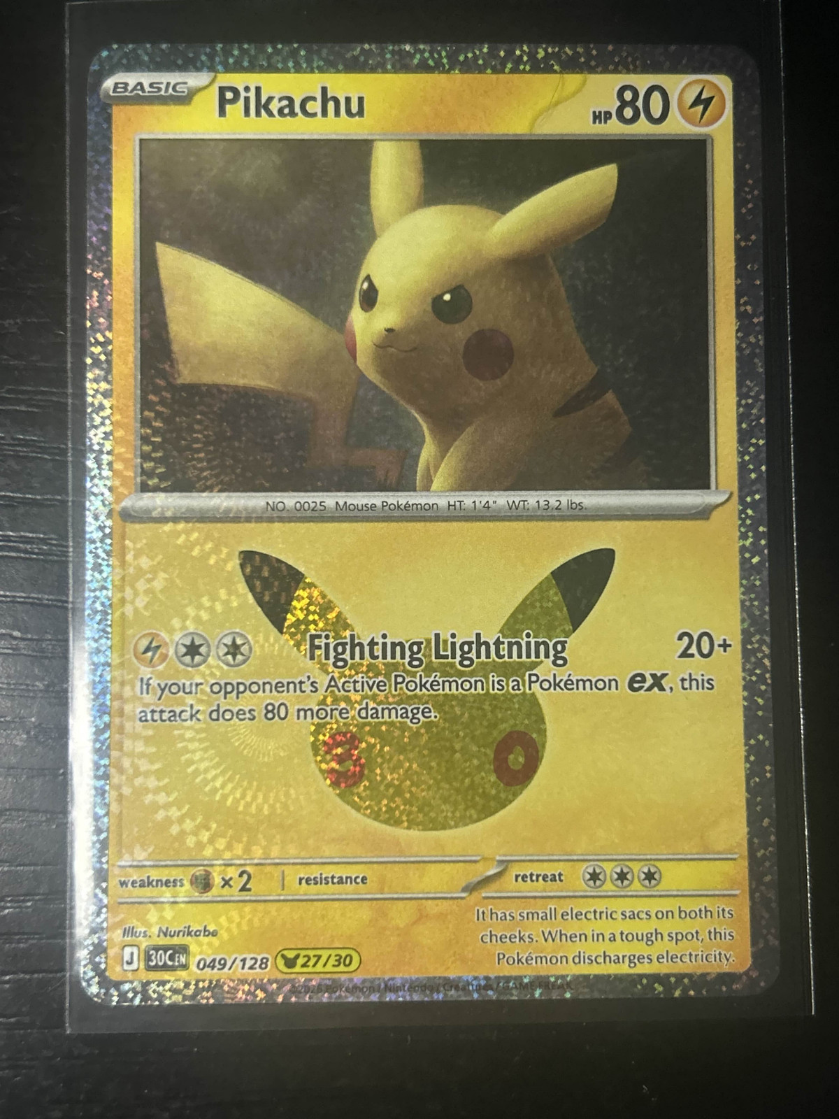 Pikachu 049/128 Pokemon EN 30th Celebration Holo Rare Nurikabe Pikachu 049/128 Pokemon EN 30th Celebration Holo Rare Nurikabe