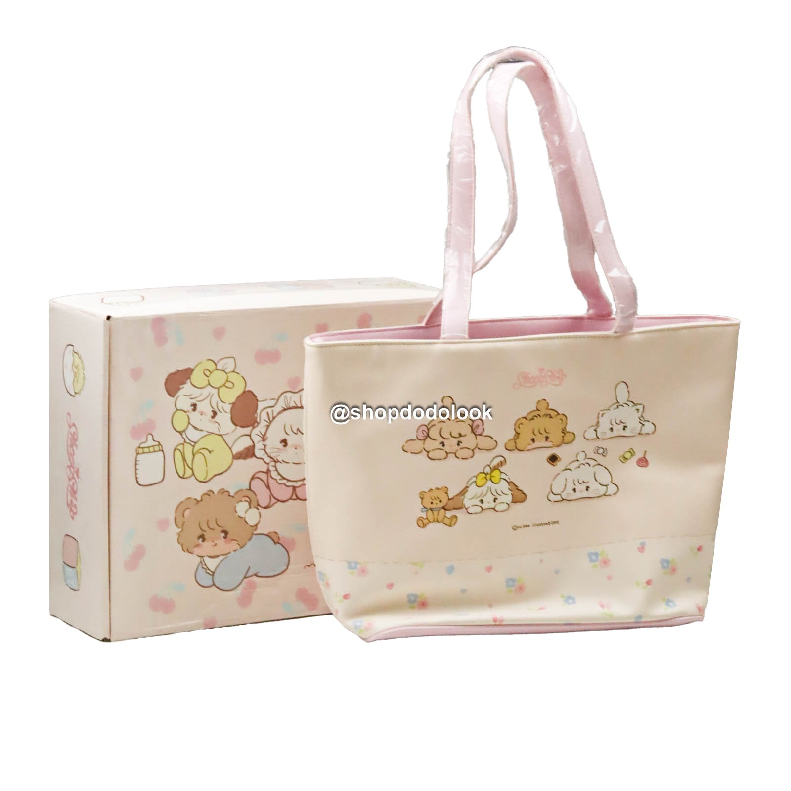 Mikko Illustrations Baby Series Tote Bag Cream Pink Handbag With Box Kawaii Gift Mikko Illustrations Baby Series Tote Bag Cream Pink Handbag With Box Kawaii Gift