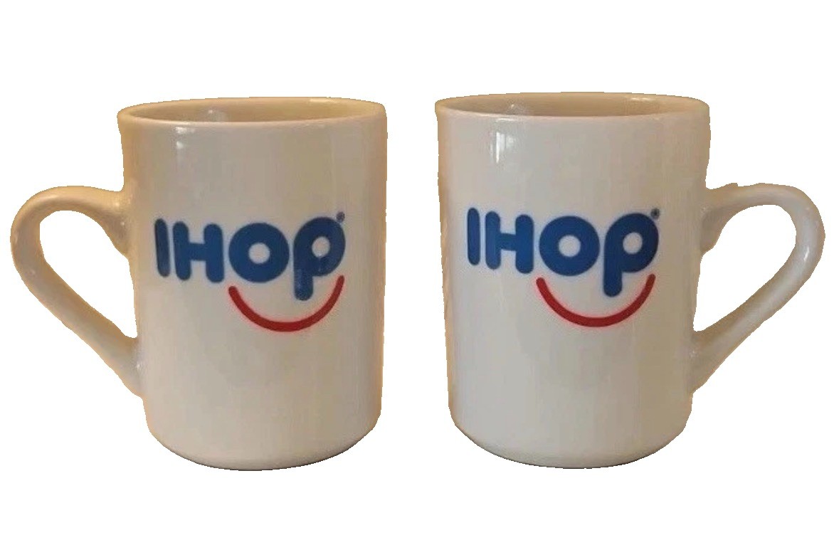 Two Authentic Vintage IHOP Smiling Logo Coffee Cups Ceramic 8 oz Set Of 2 Two Authentic Vintage IHOP Smiling Logo Coffee Cups Ceramic 8 oz Set Of 2