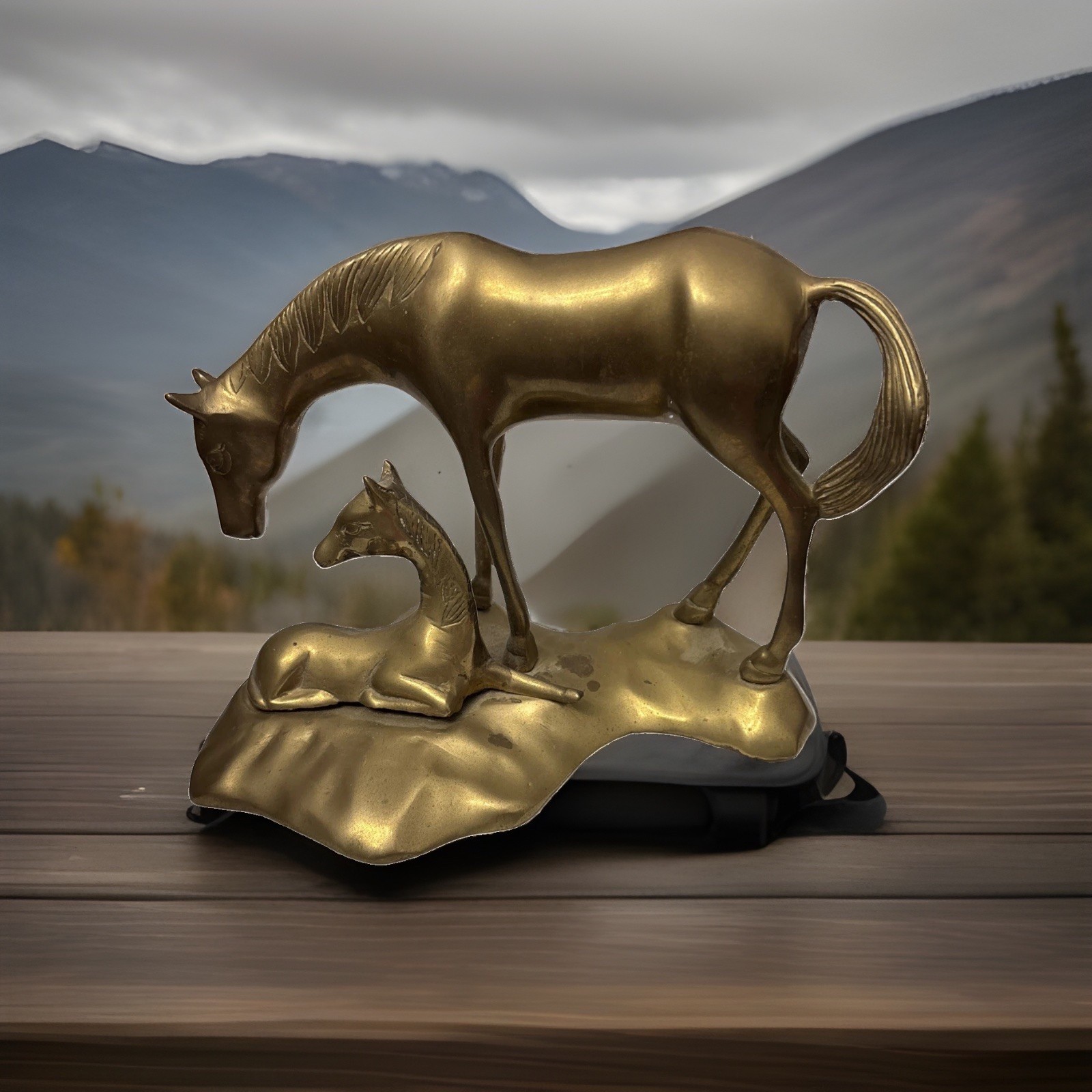 Vintage MCM Solid Brass Horse and Foal Figurine Statue - Made in India - Heavy Vintage MCM Solid Brass Horse and Foal Figurine Statue - Made in India - Heavy