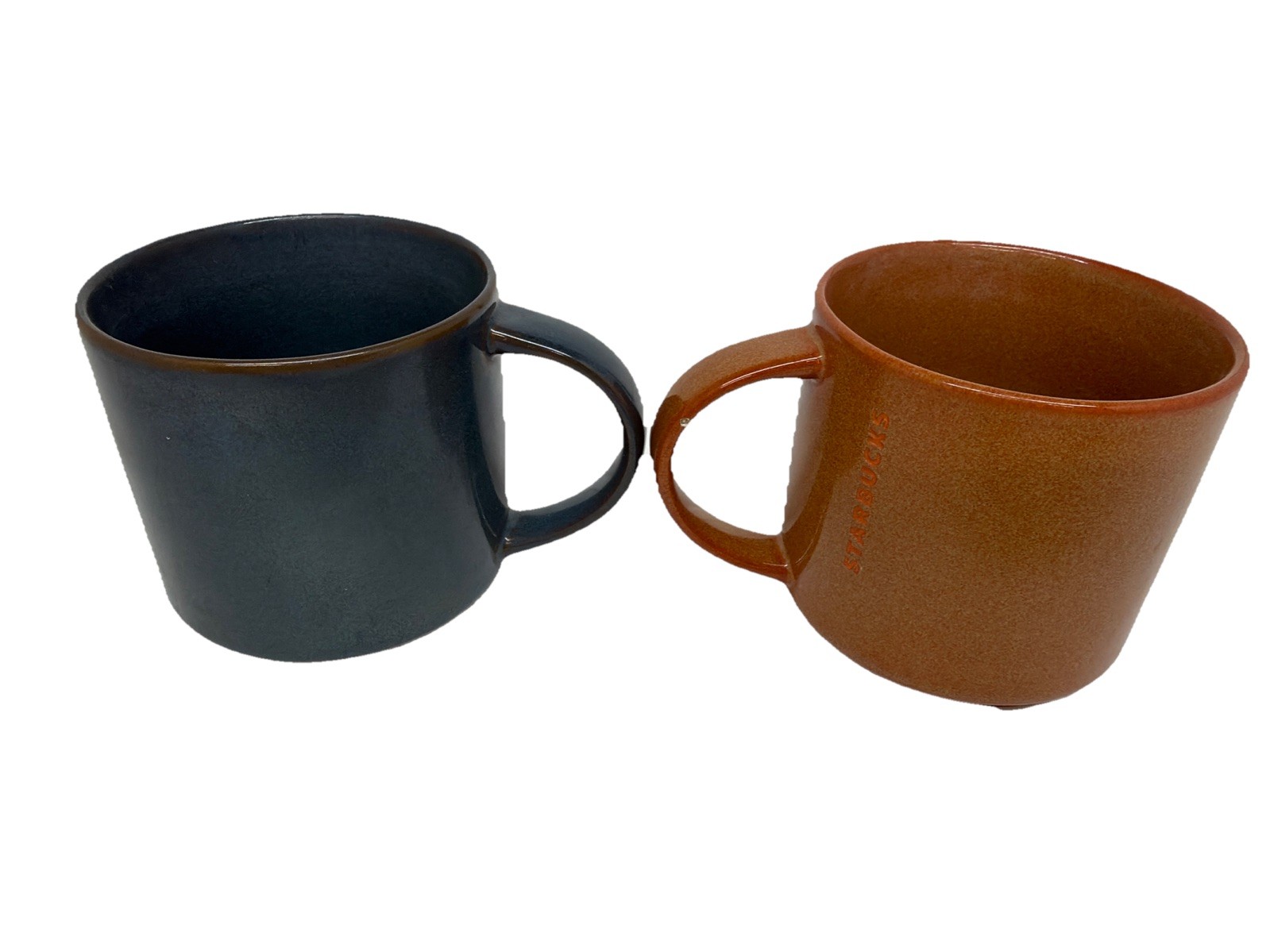 Two Starbucks 2013 Glazed Blue & Glazed Brown 14oz Stackable Coffee Mugs Two Starbucks 2013 Glazed Blue & Glazed Brown 14oz Stackable Coffee Mugs