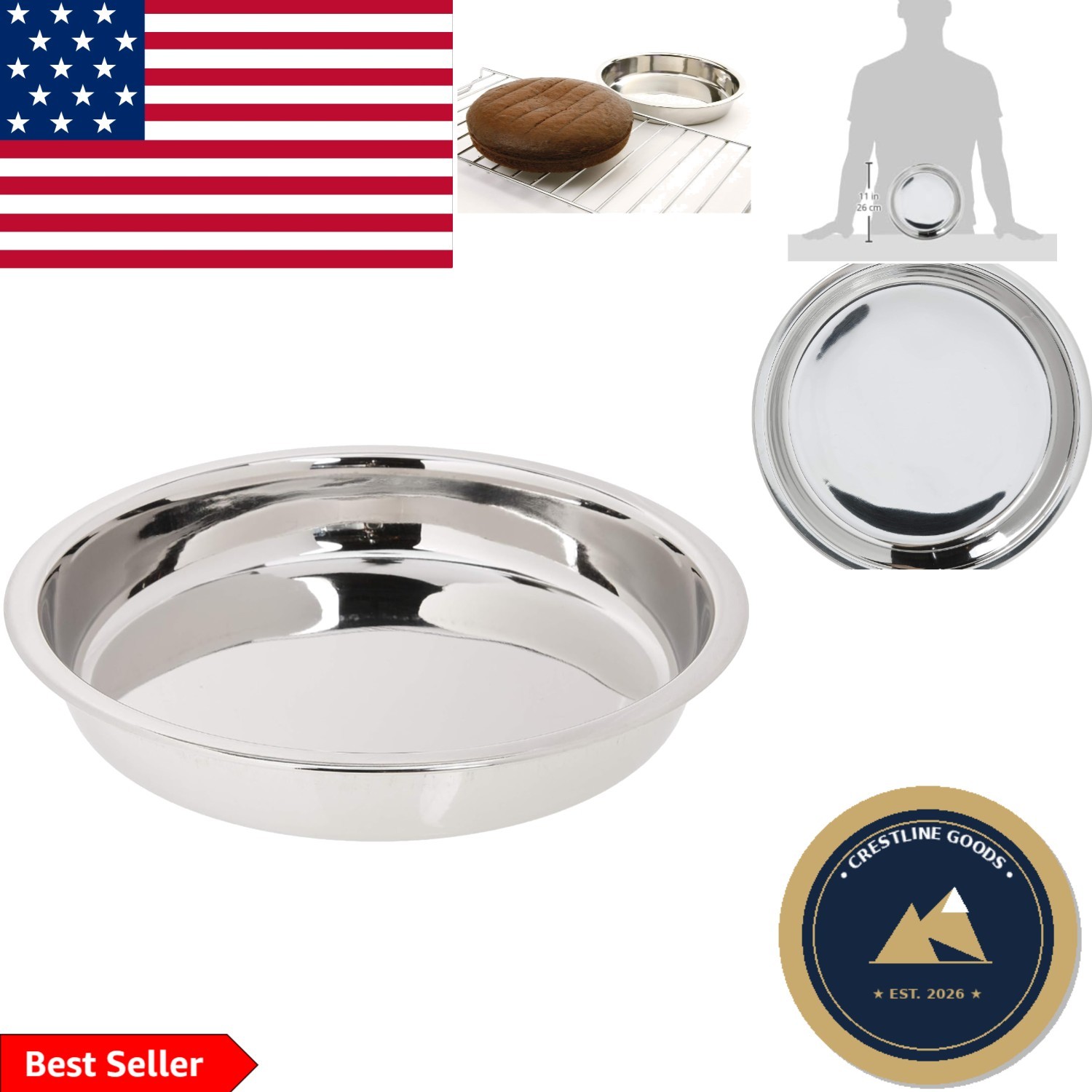 Elegant 9-Inch Stainless Steel Bakeware - Perfect for Cakes & Savory Dishes