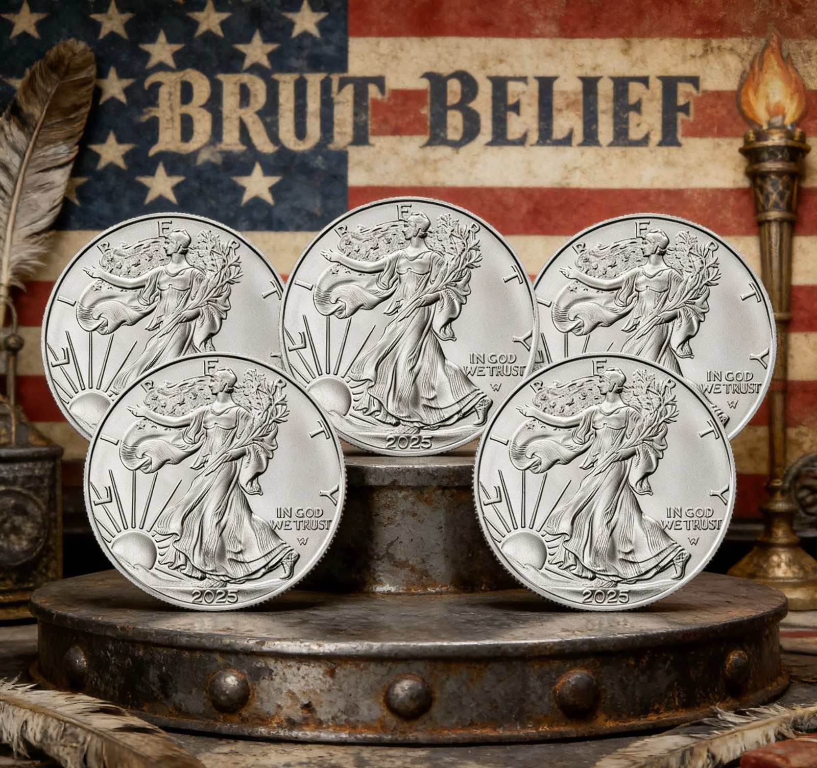 lOT OF 5 2025 ..999 American Eagle Silver-Round 1 oz Brilliant Uncirculated lOT OF 5 2025 ..999 American Eagle Silver-Round 1 oz Brilliant Uncirculated