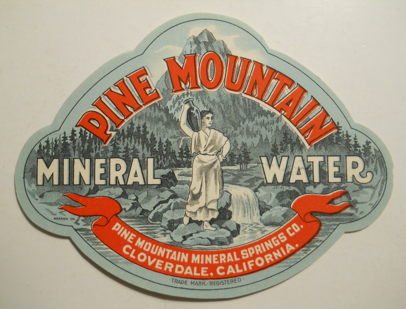ca.1910 's Pine Mountain Mineral Water (Cloverdale, California) bottle label