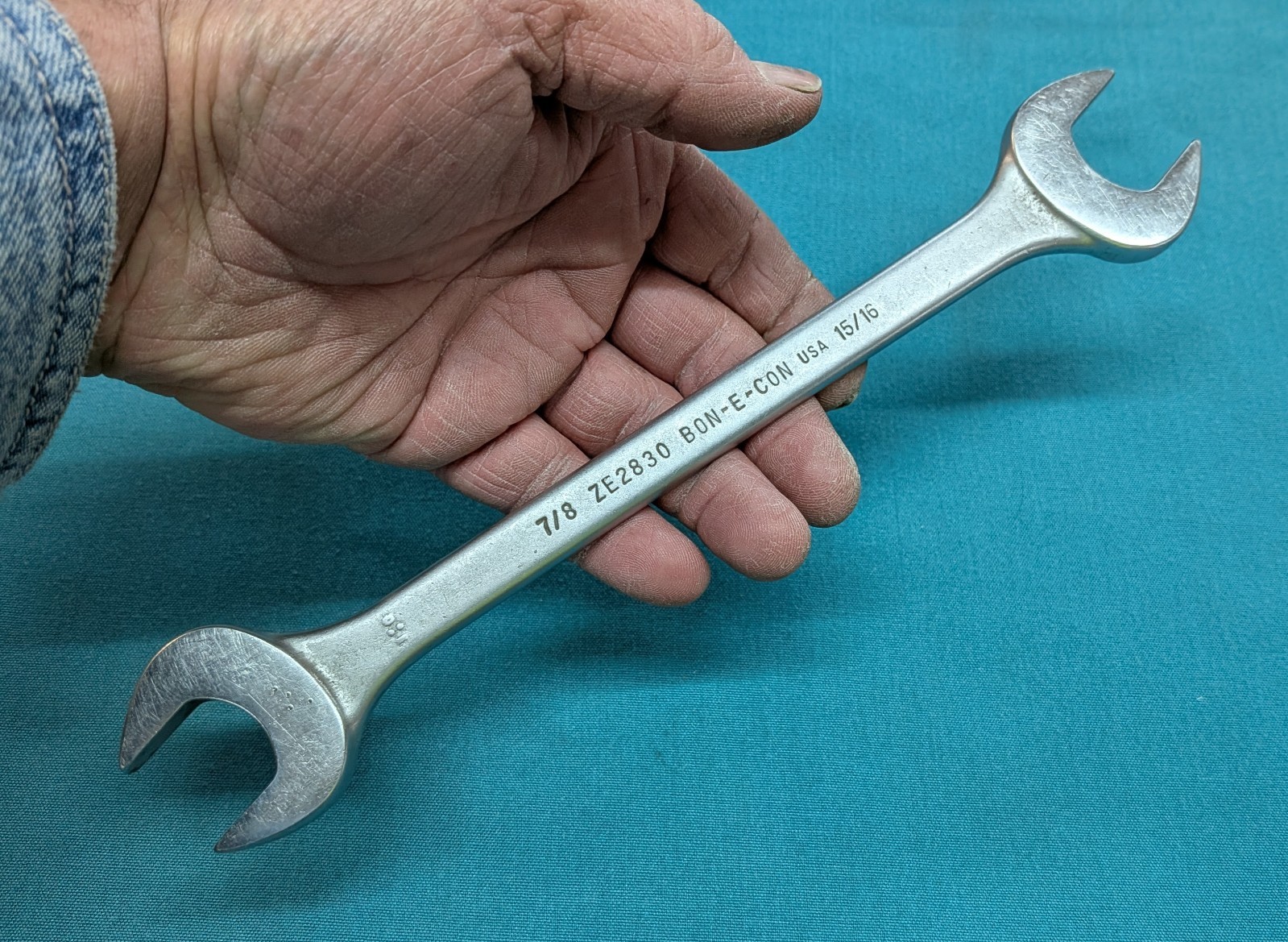 Bonney BON-E-CON ZE2830 Wrench 7/8 x 15/16 Open End USA Vintage Satin Polished Bonney BON-E-CON ZE2830 Wrench 7/8 x 15/16 Open End USA Vintage Satin Polished