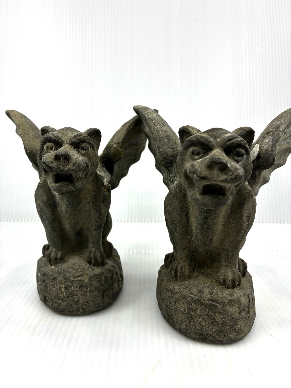 Vintage Concrete Gargoyles Set of Stone Gargoyle Taper Candle Holders Gothic MCM