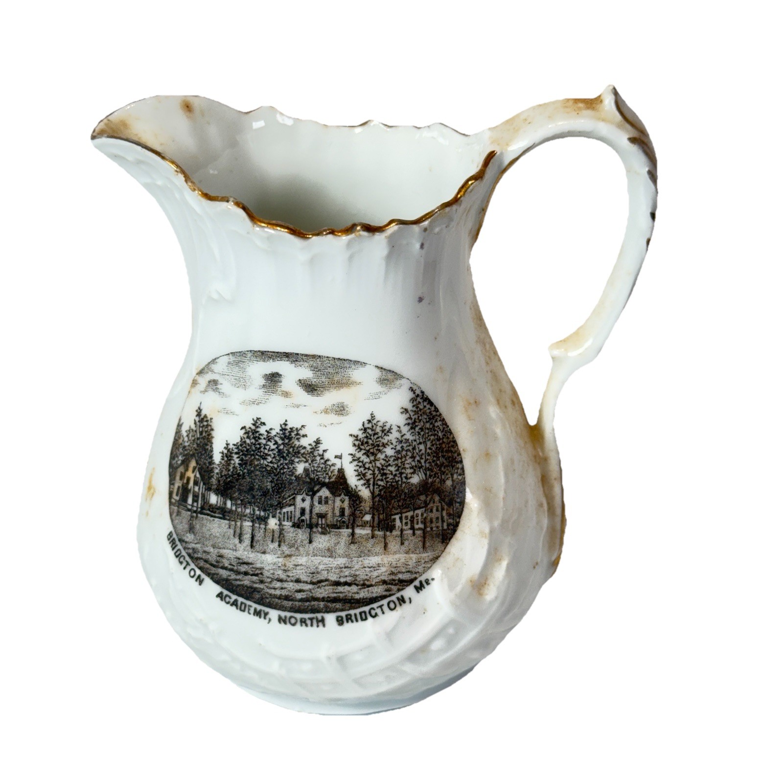 BRIDGTON , MAINE ME Antique BRIDGTON ACADEMY Souvenir FRANK GIBBS China Creamer