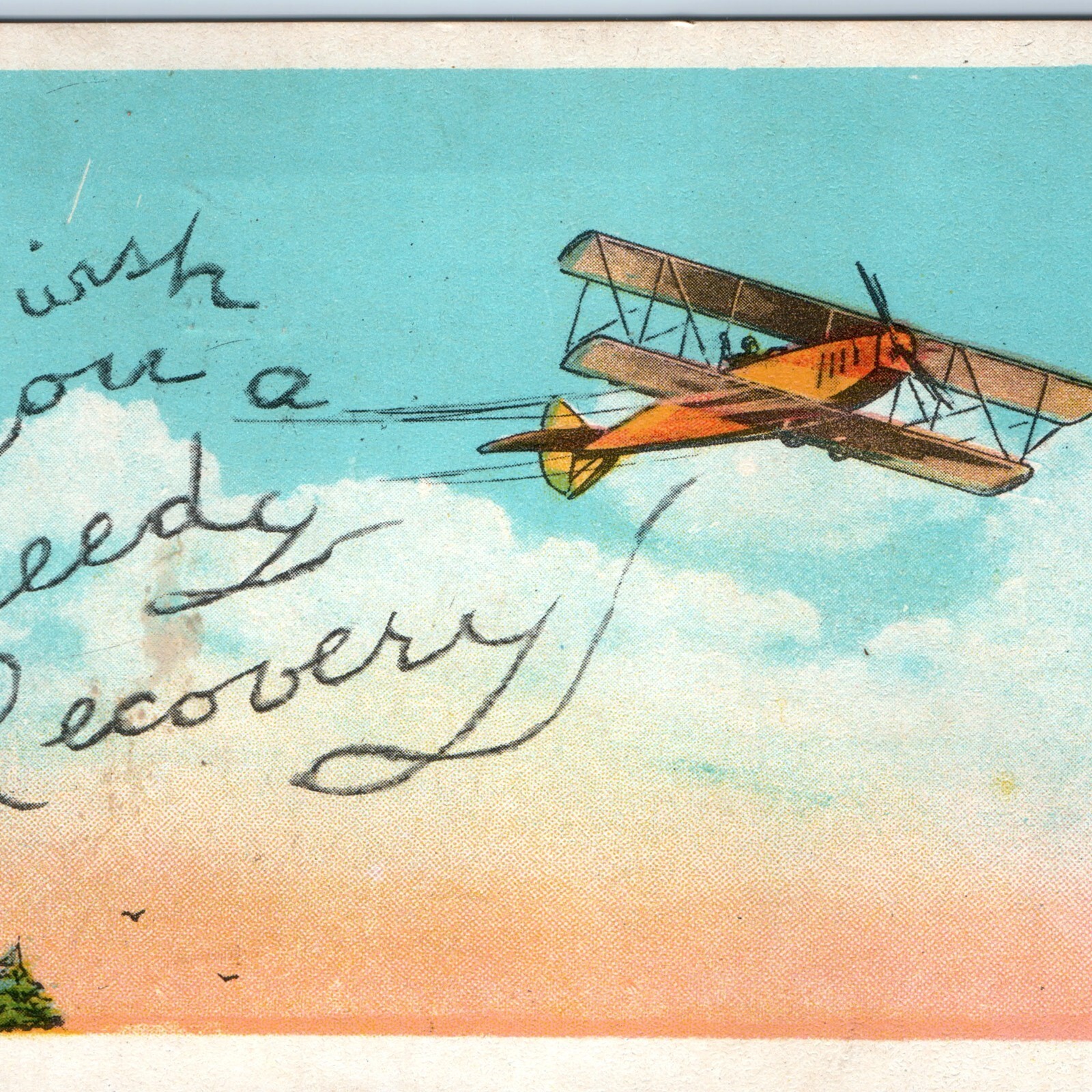 c1930s Speedy Recovery Postcard Biplane Airplane Mercy Hospital Waverly IA