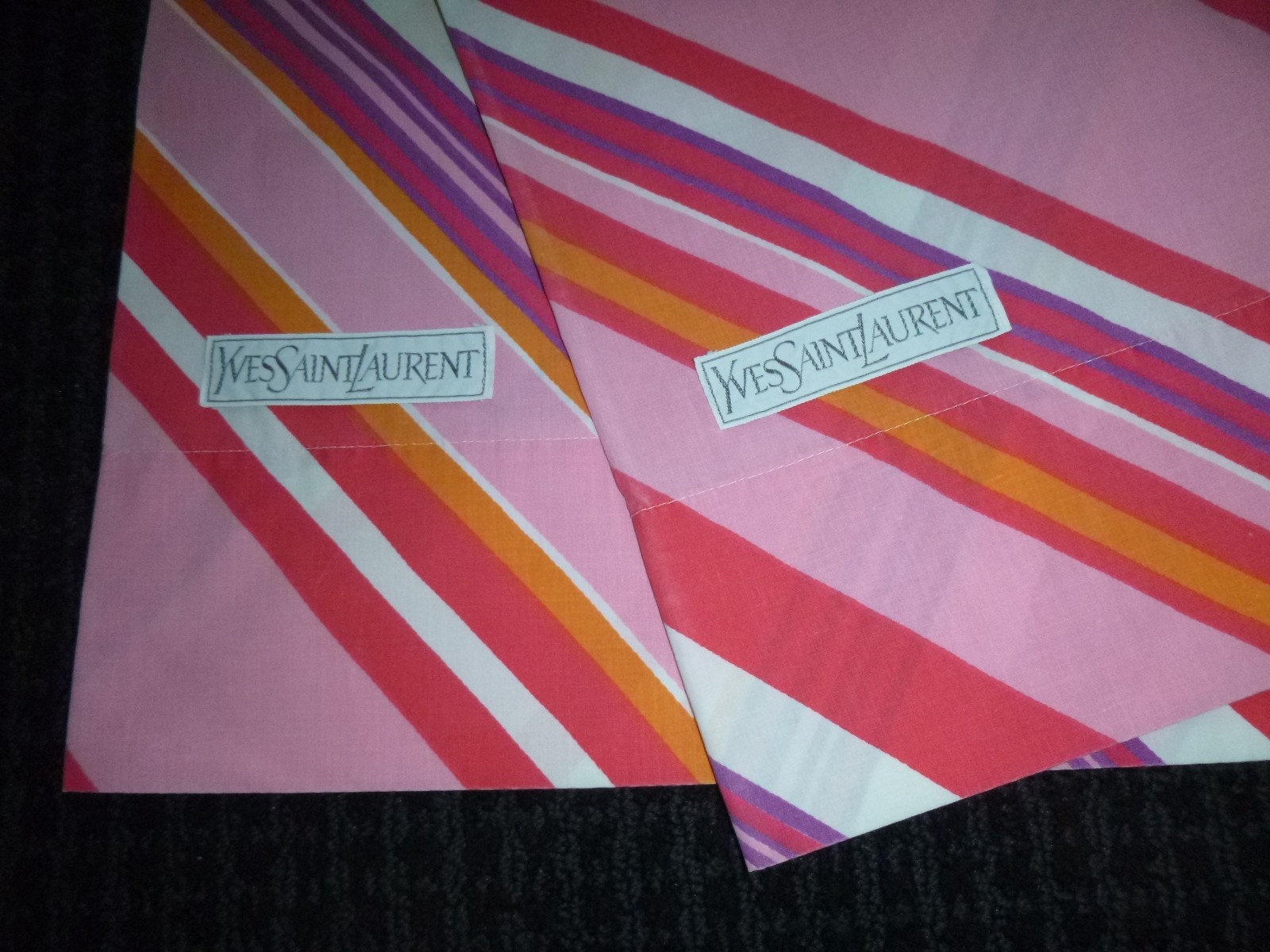 Pr Vtg YSL Yves St Laurent Fieldcrest Std Pillowcases Infinity Stripe Pink 50/50