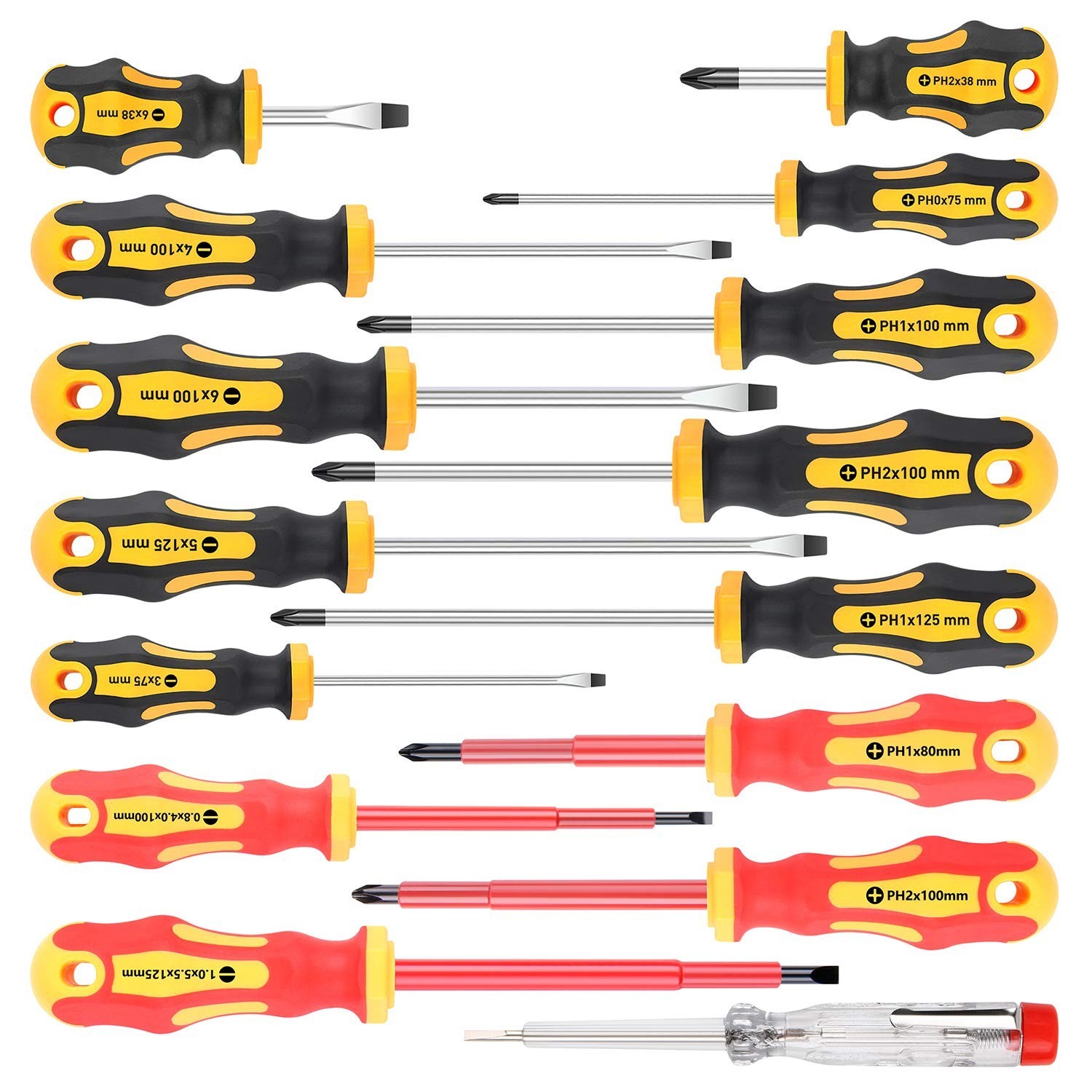 Amartisan 15-Piece Magnetic Screwdrivers Set, 5 Phillips Slotted Tips and Insula